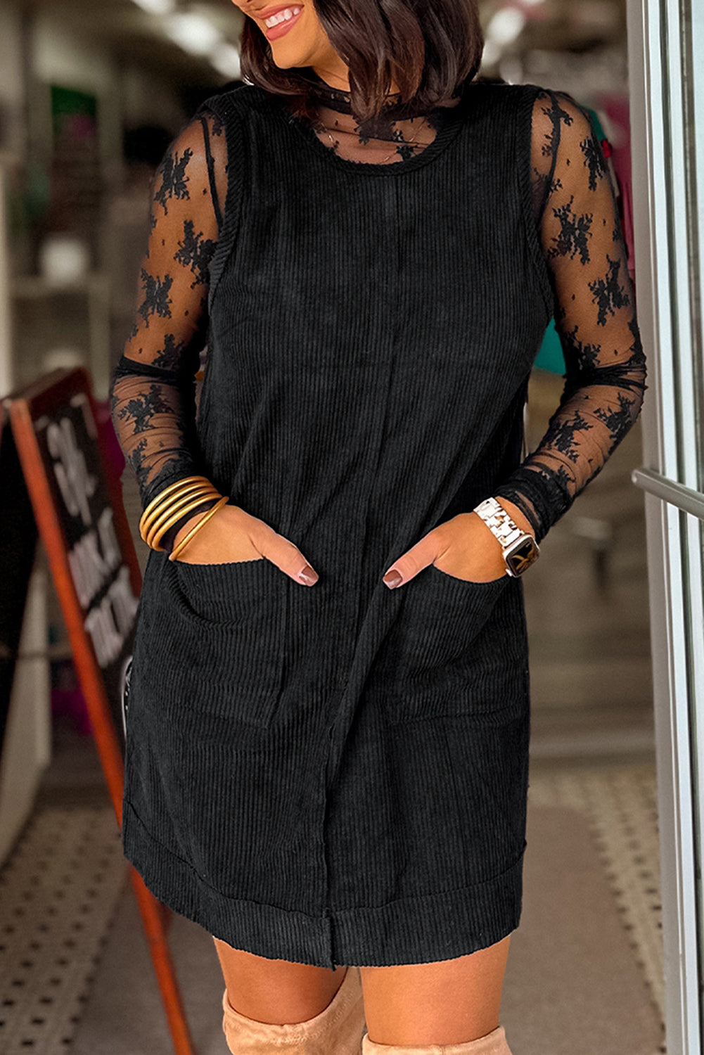 Jayne Black Corduroy Short Dress