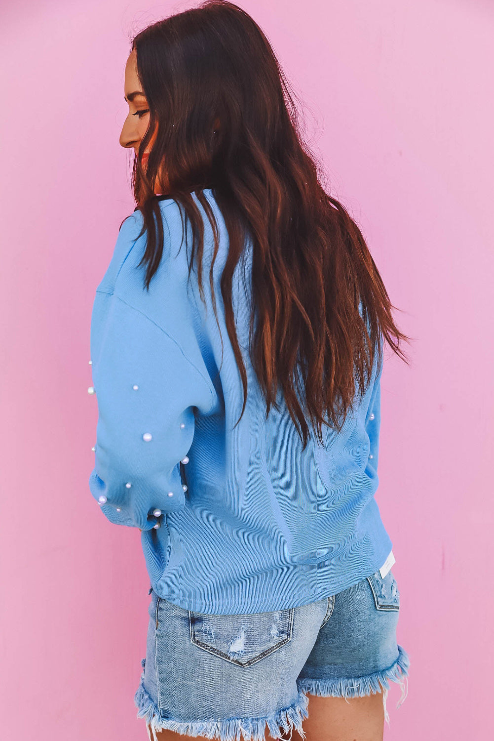 Jane Blue Pearled Sweatshirt