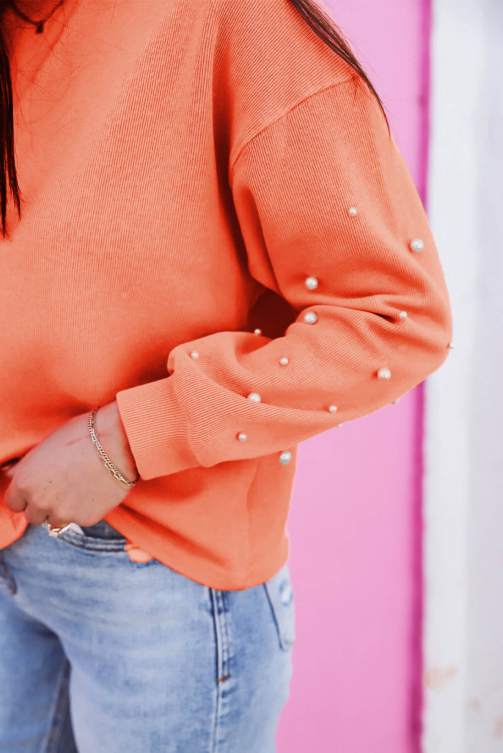 Jane Orange Pearled Sweatshirt