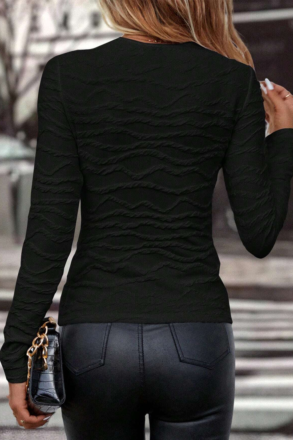 Aria Wavy Textured Long Sleeve Top
