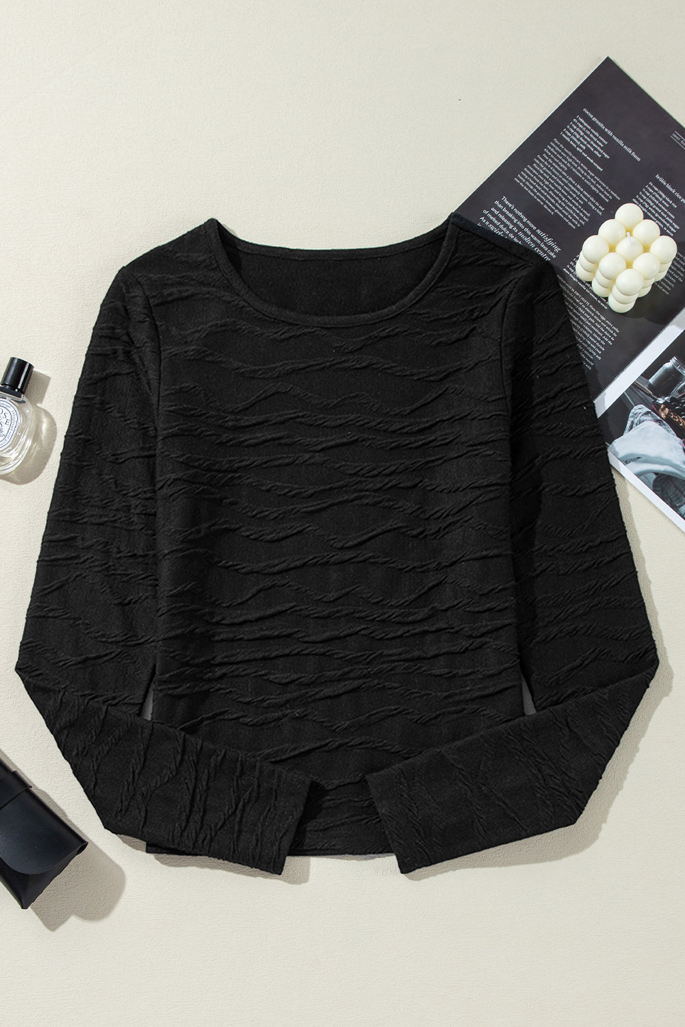 Aria Wavy Textured Long Sleeve Top