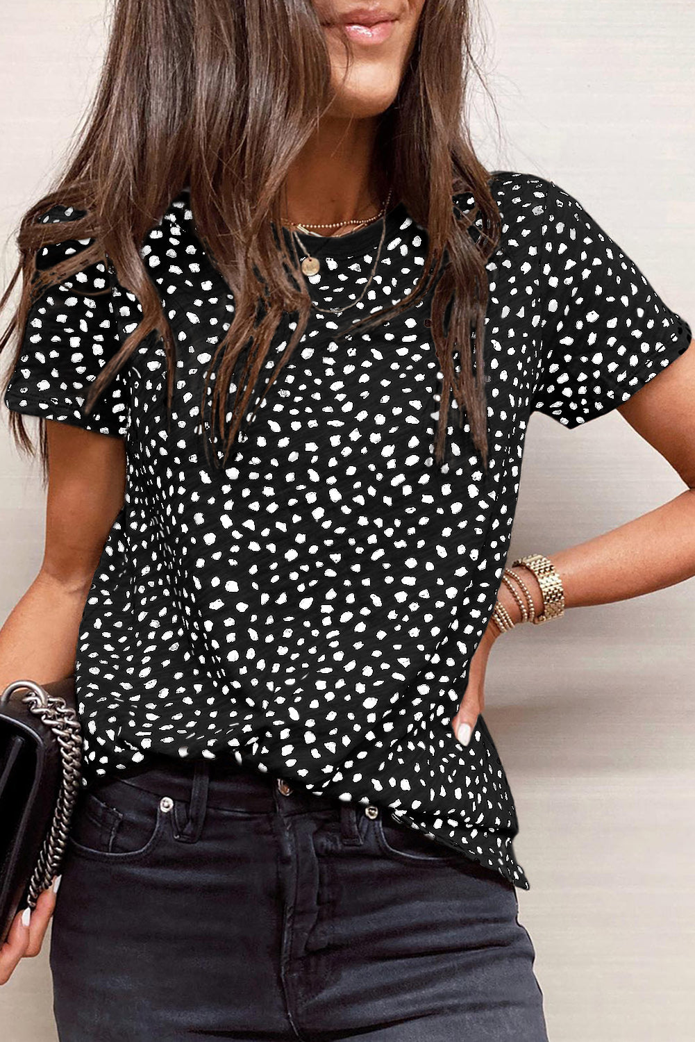 Black Spotted Short Sleeve T-Shirt