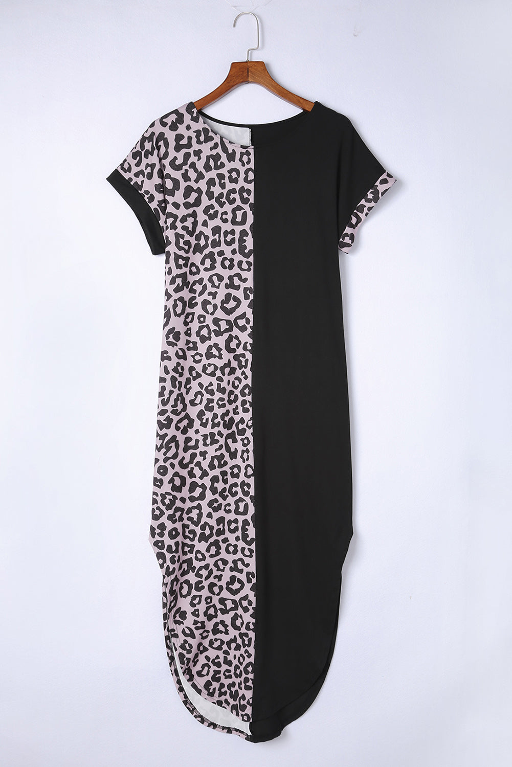 Black Contrast Leopard T-Shirt Dress