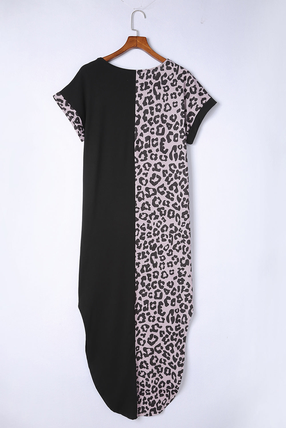 Black Contrast Leopard T-Shirt Dress