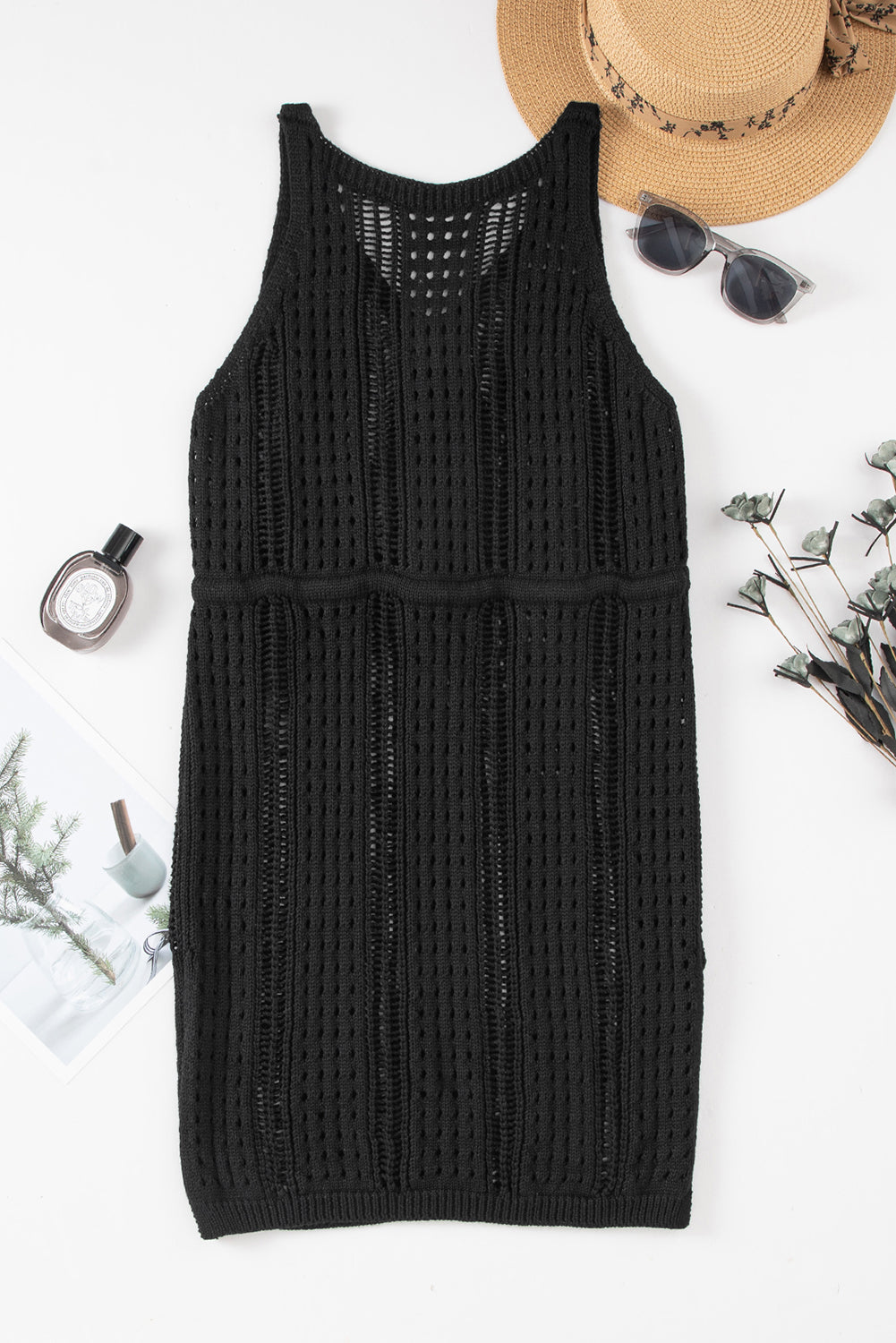 Black Knitted Short Beach Dress
