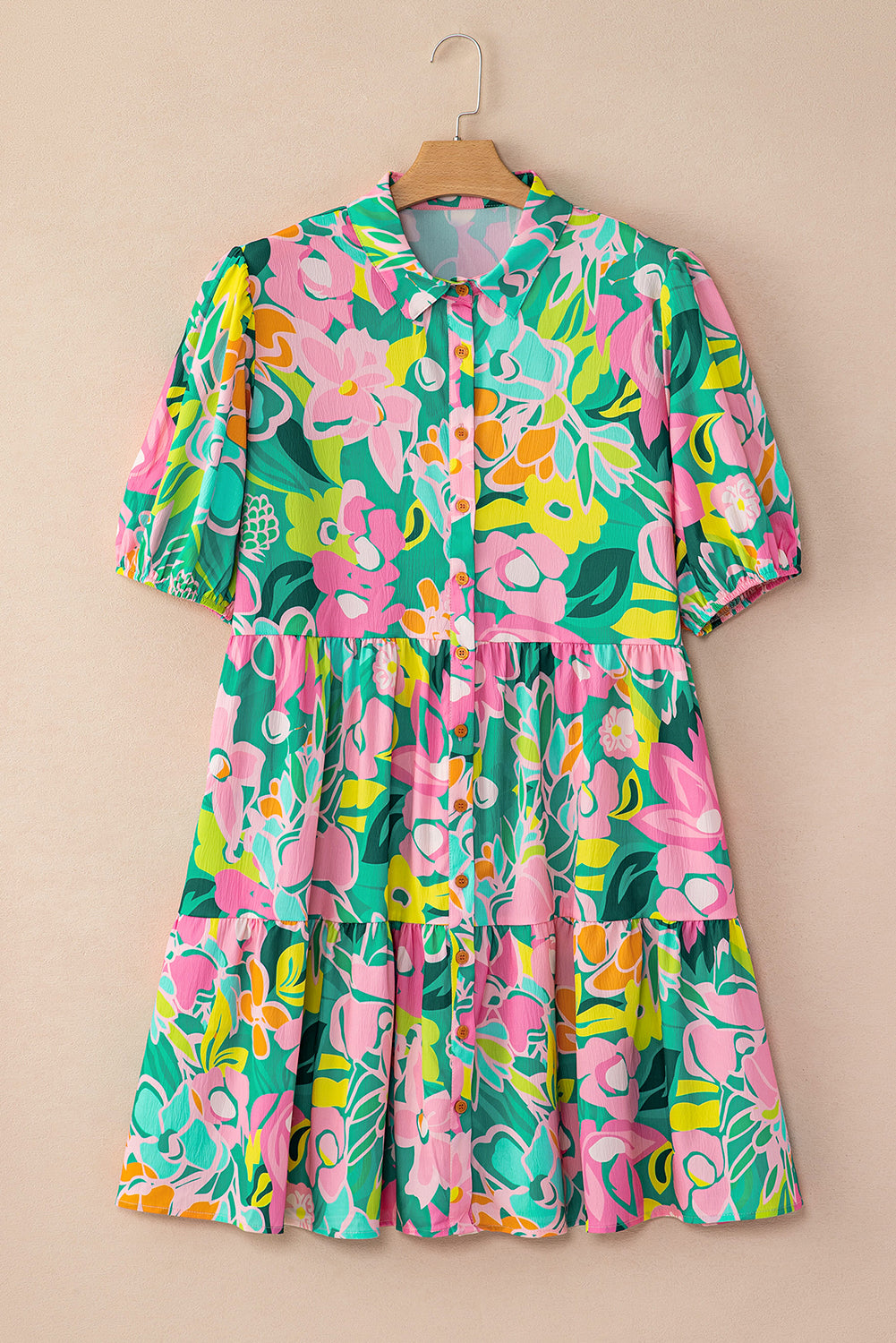 Flamingo Collar Buttoned Short Dress