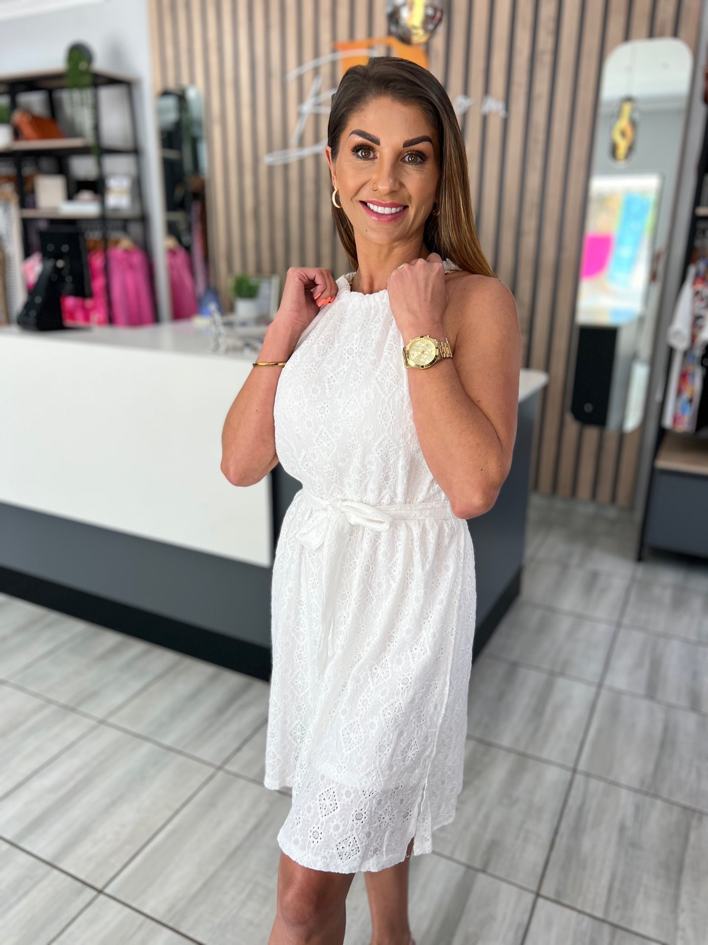 Fiona White Lace Short Dress