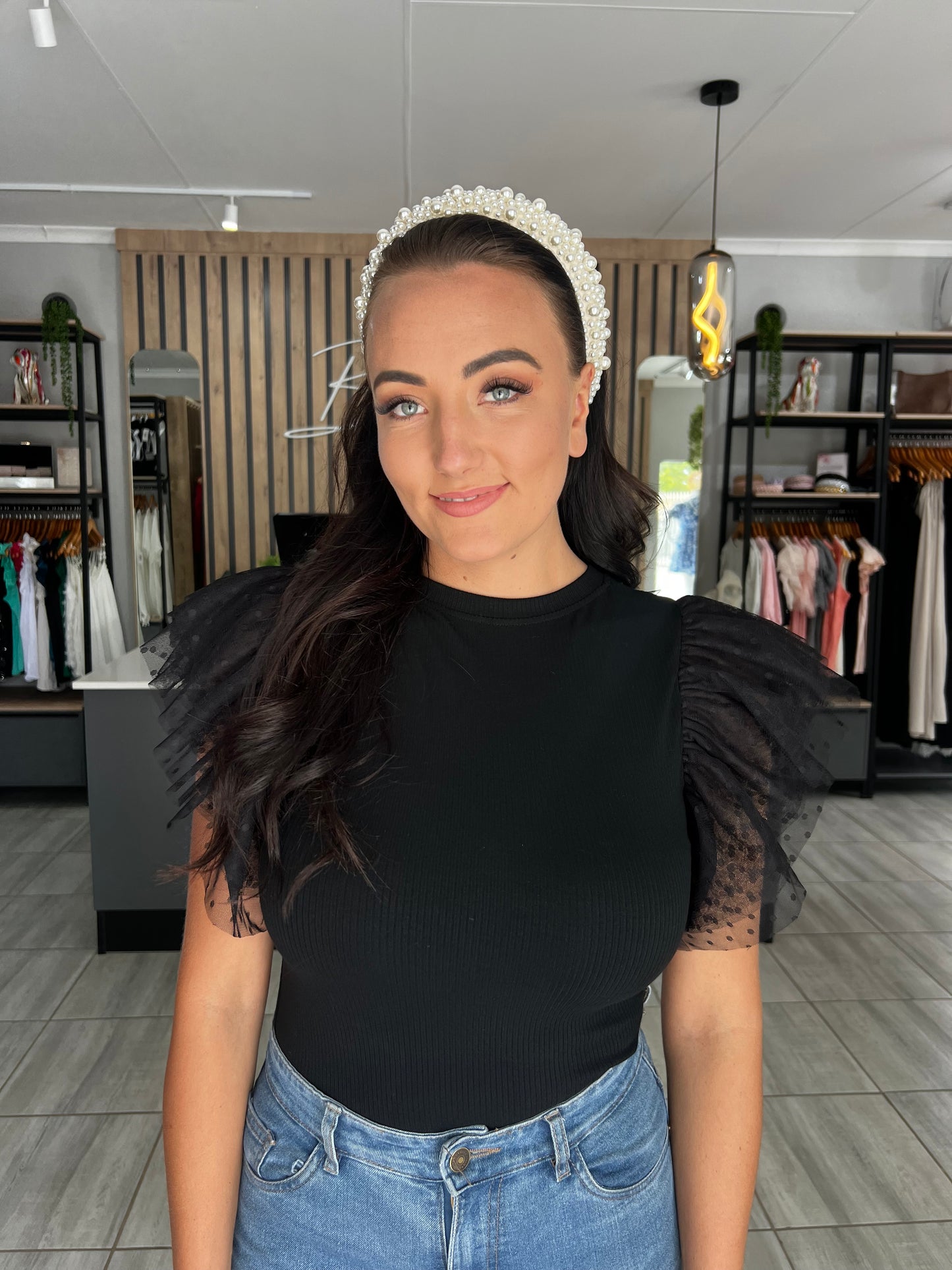 Babydoll Ruffle Sleeve Top Black
