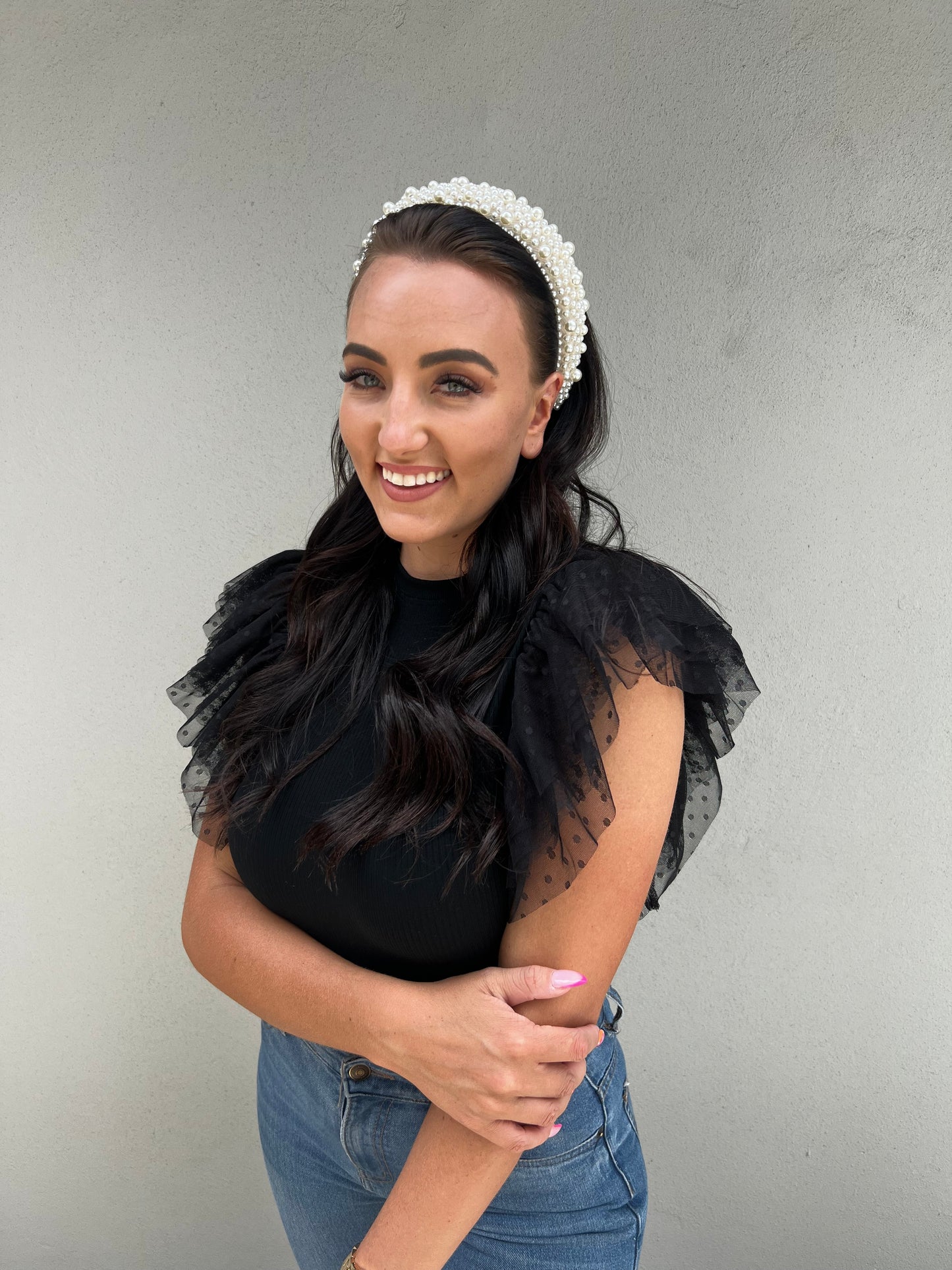 Babydoll Ruffle Sleeve Top Black