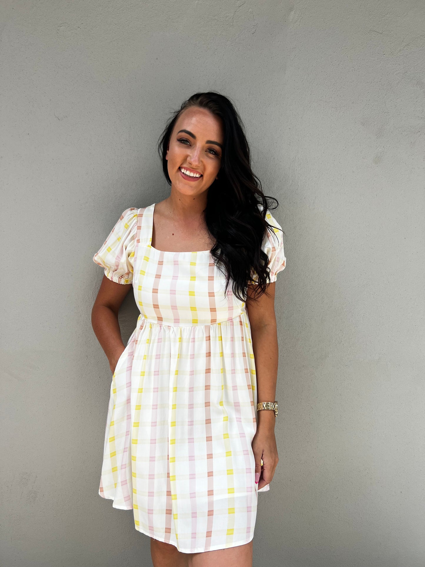 Umber Puff Sleeve Short Dress