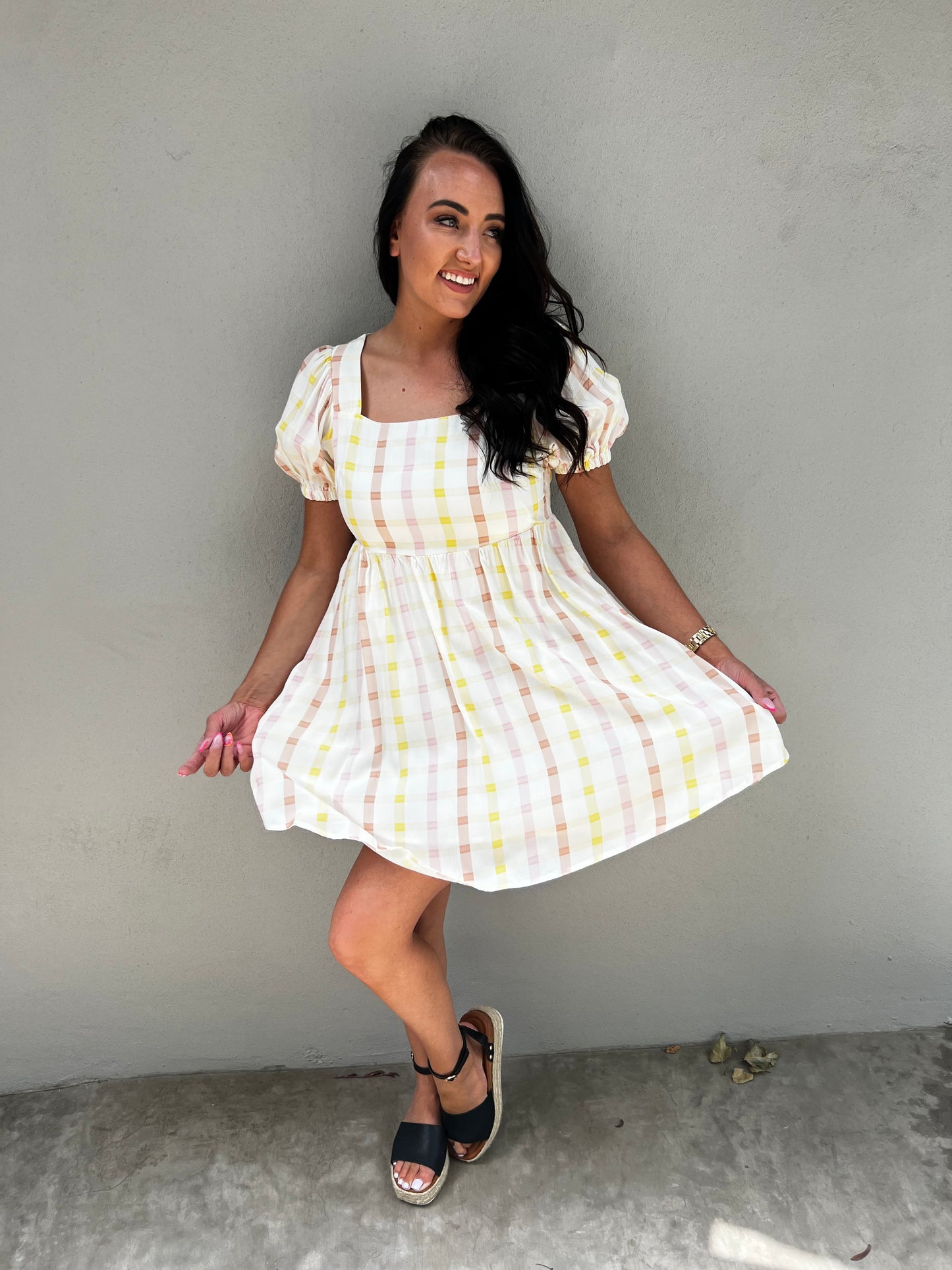 Umber Puff Sleeve Short Dress