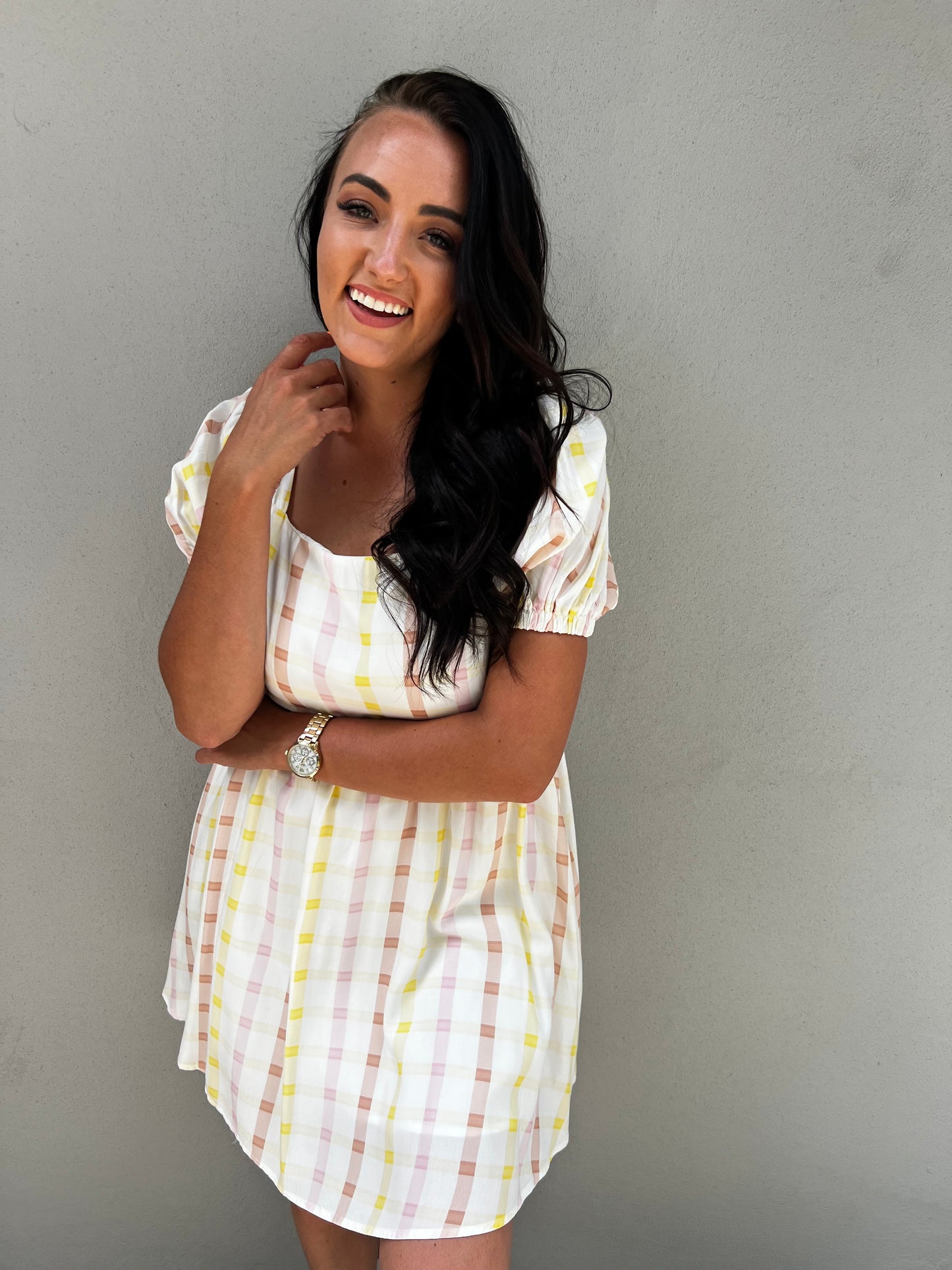 Umber Puff Sleeve Short Dress