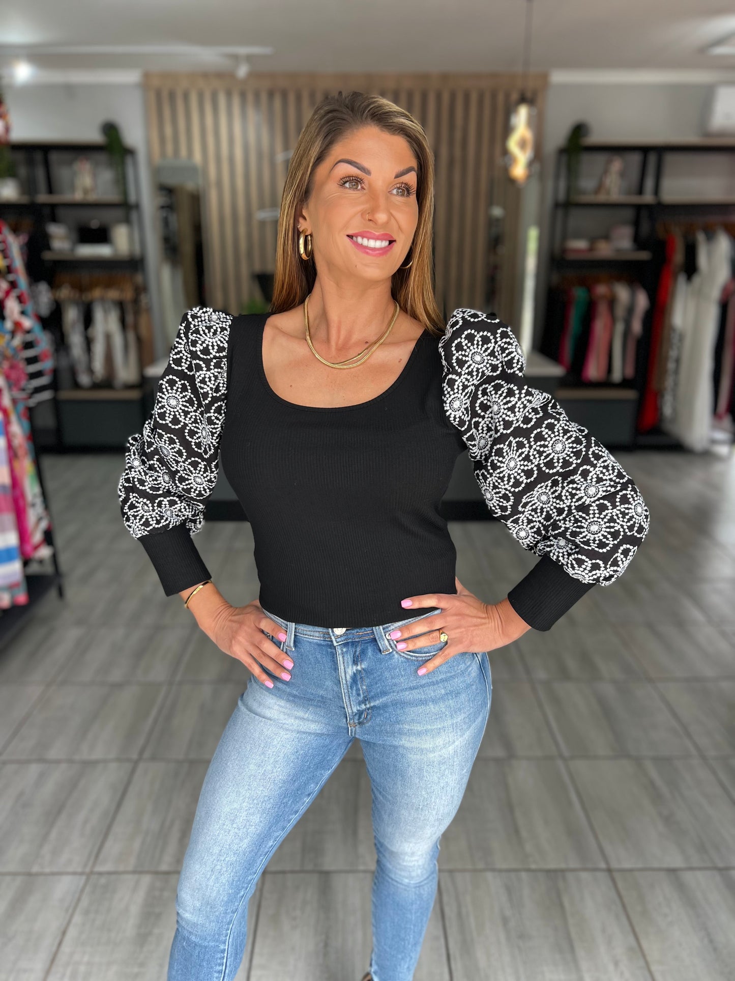 Alba Flower Puff Long Sleeve Top