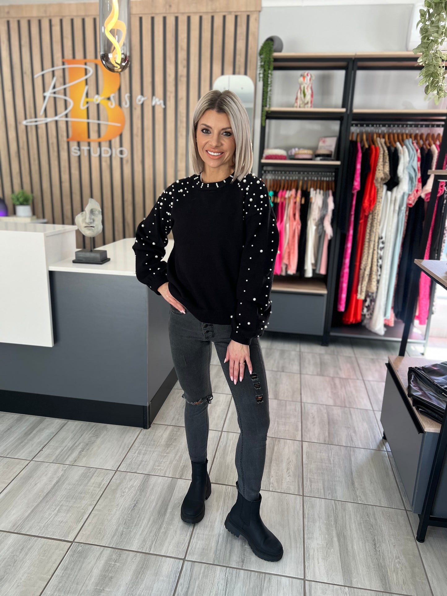 Jennie Round Neck Pearled Sweater