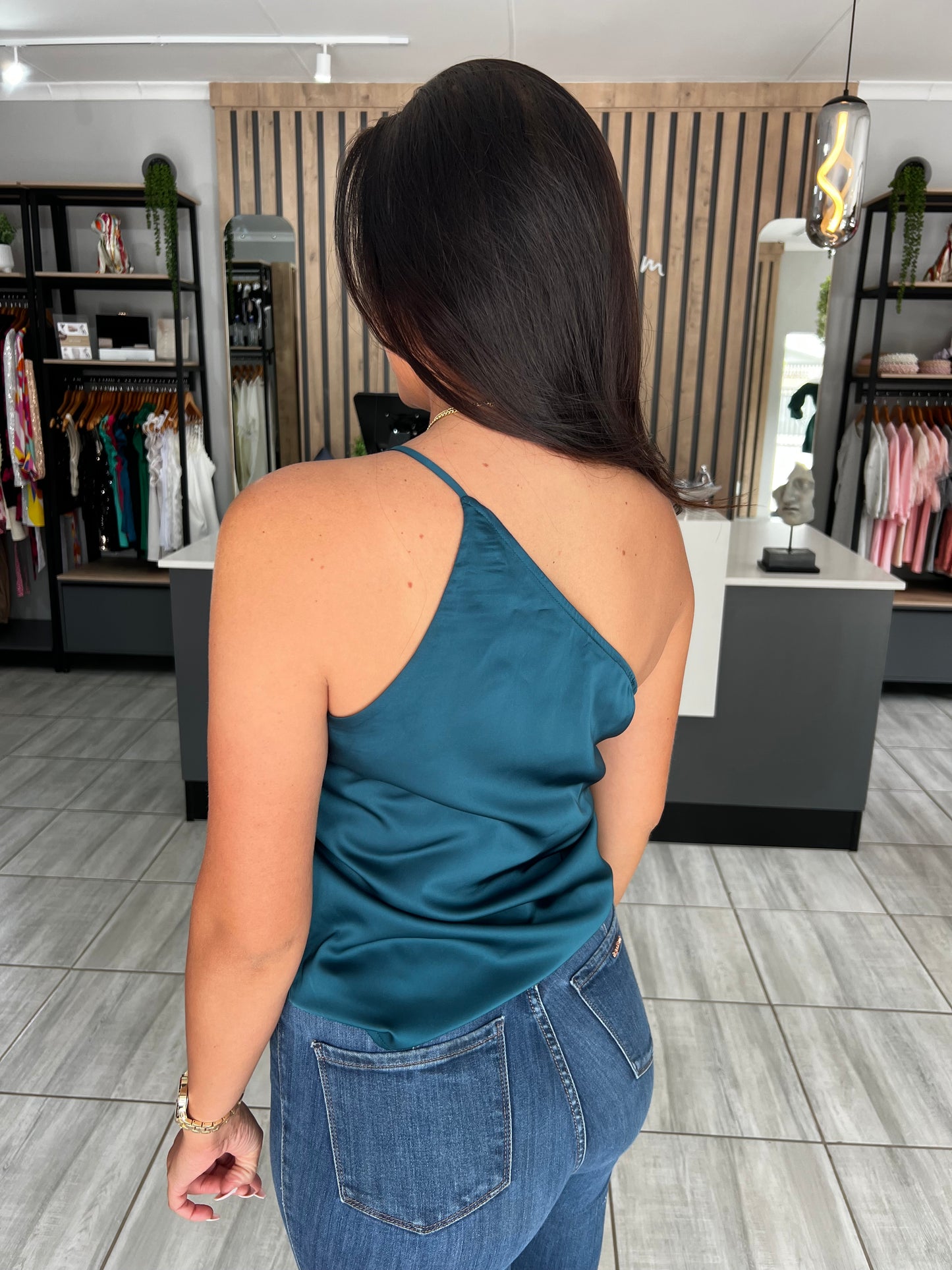 Turtle Satin One Shoulder Top