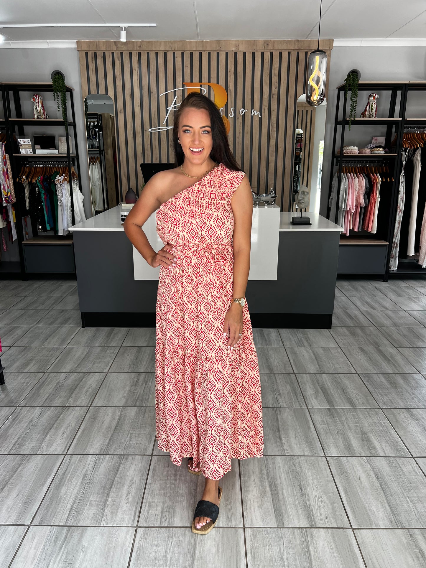 Scarlet One Shoulder Boho Chic Long Dress