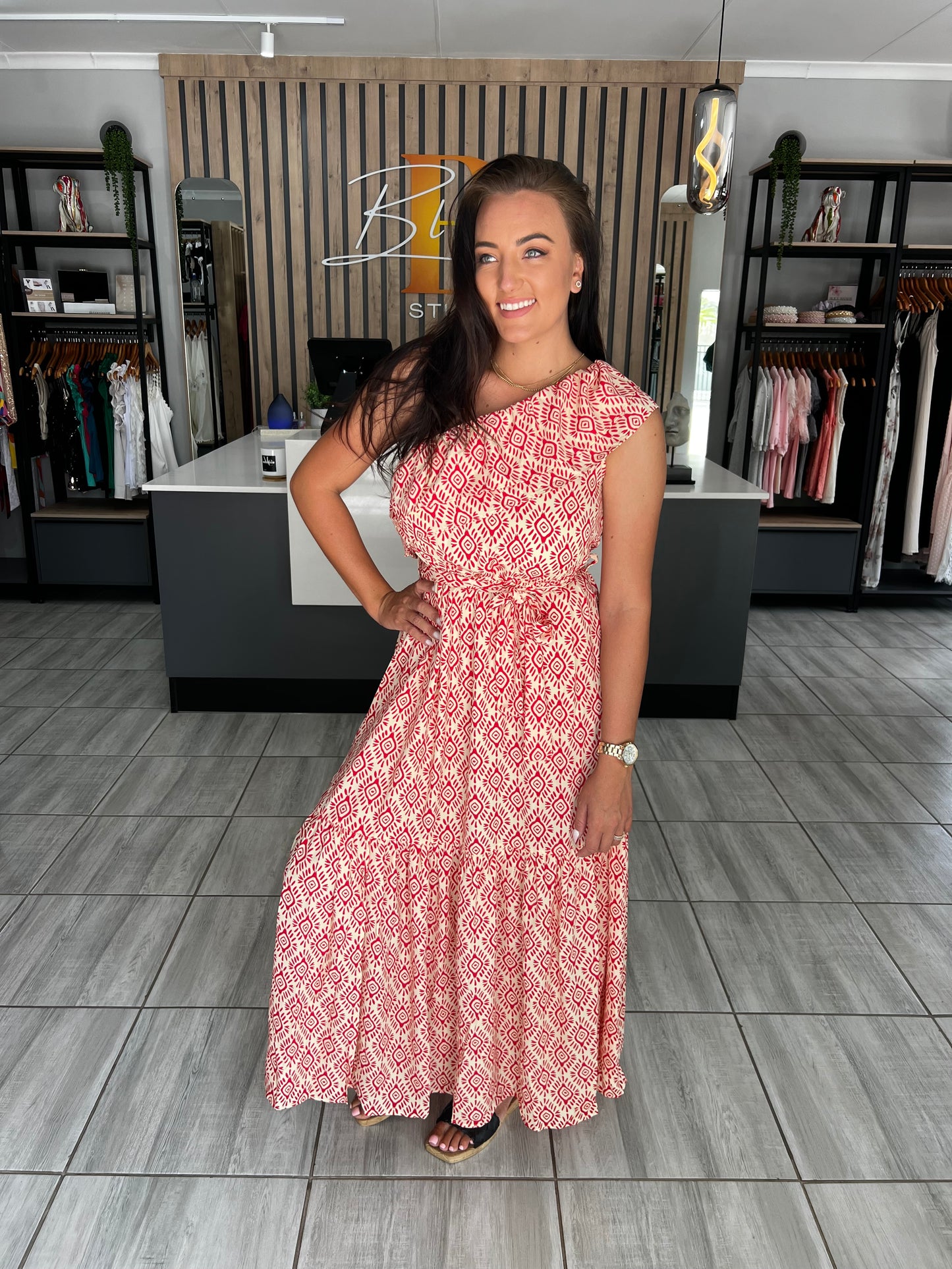 Scarlet One Shoulder Boho Chic Long Dress