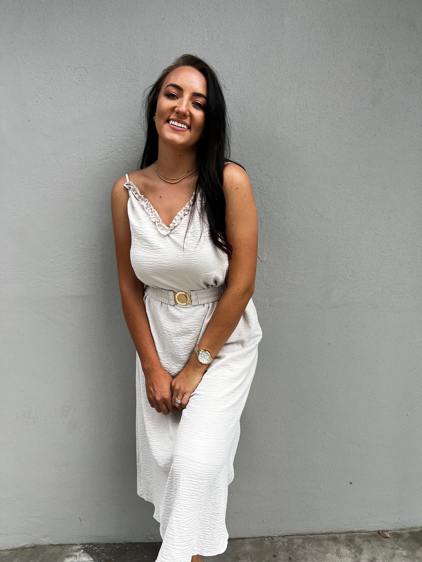 Earth Sleeveless Dress with Elastic Belt