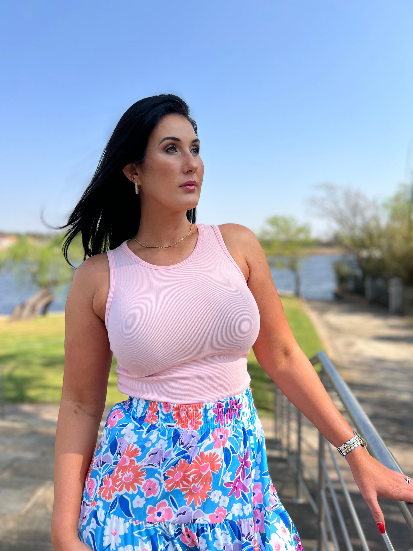 River Ruched Side Pink Tank Top