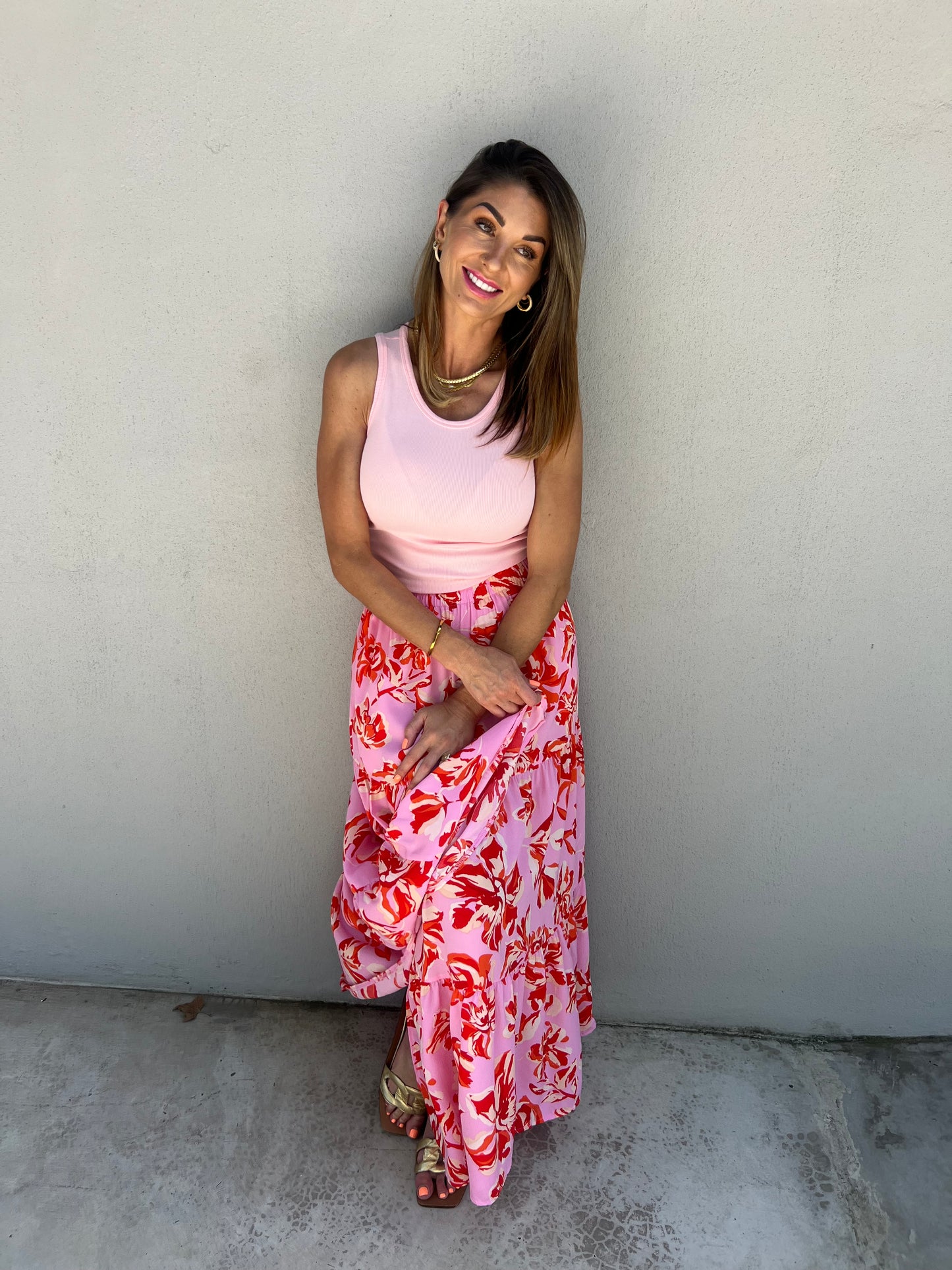 River Ruched Side Pink Tank Top