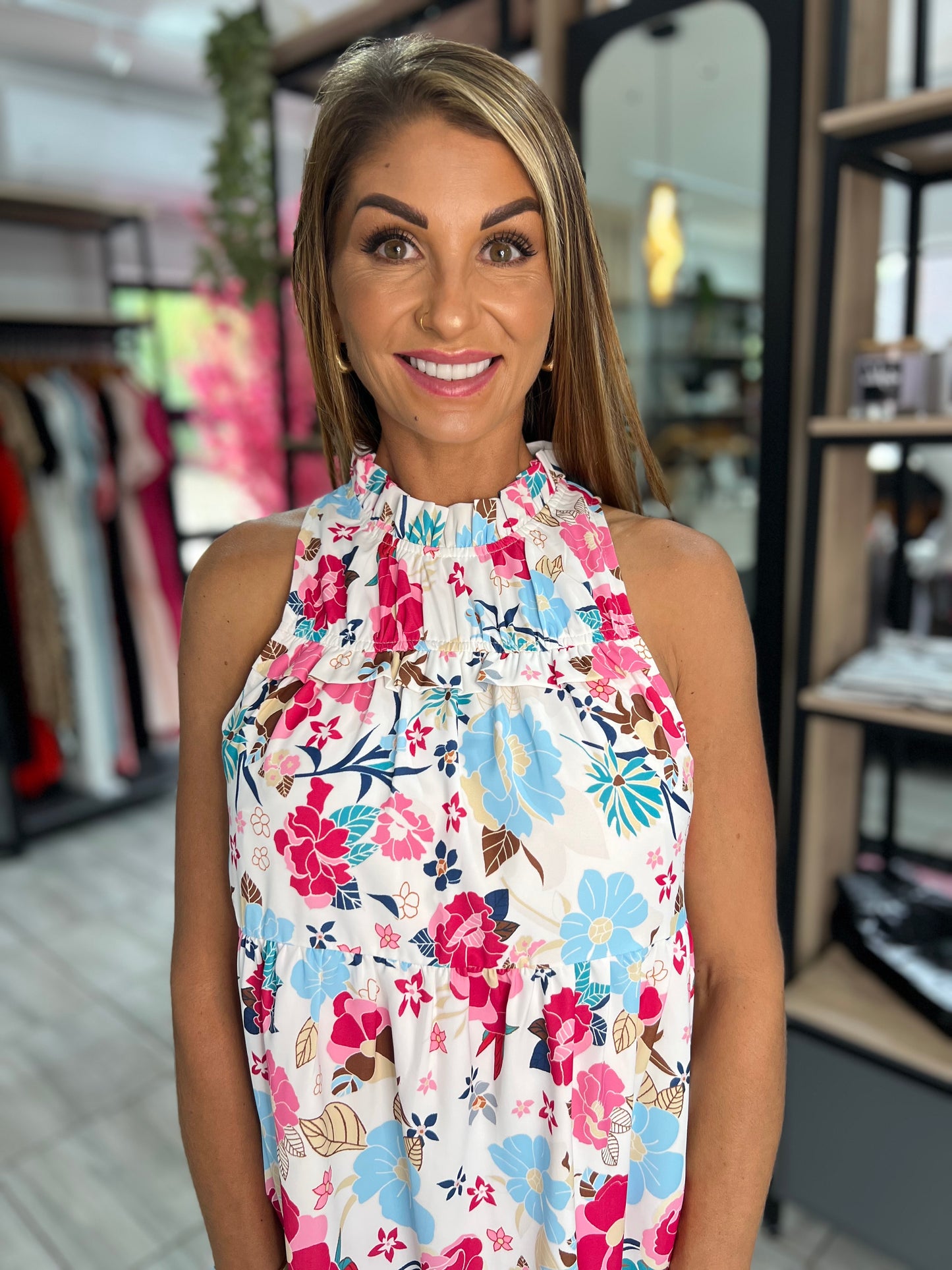 Floral Frill Sleeveless Short Dress