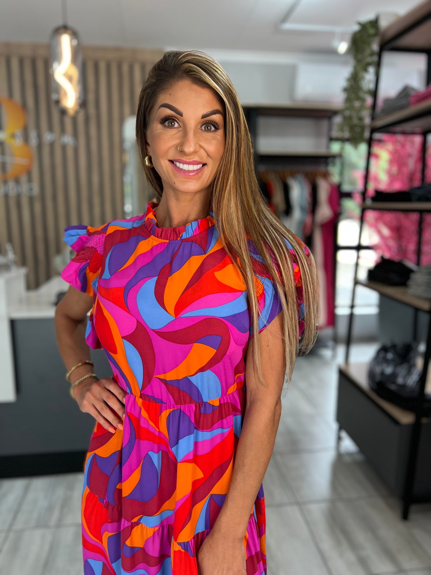 Vibrant Ruffle Tiered Long Dress