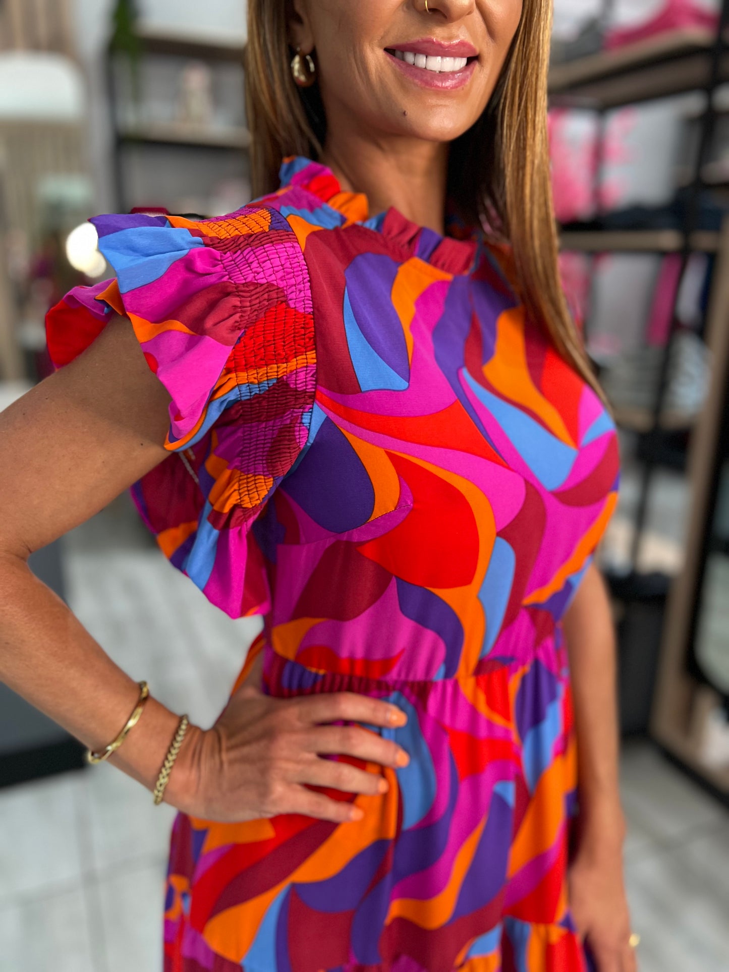 Vibrant Ruffle Tiered Long Dress