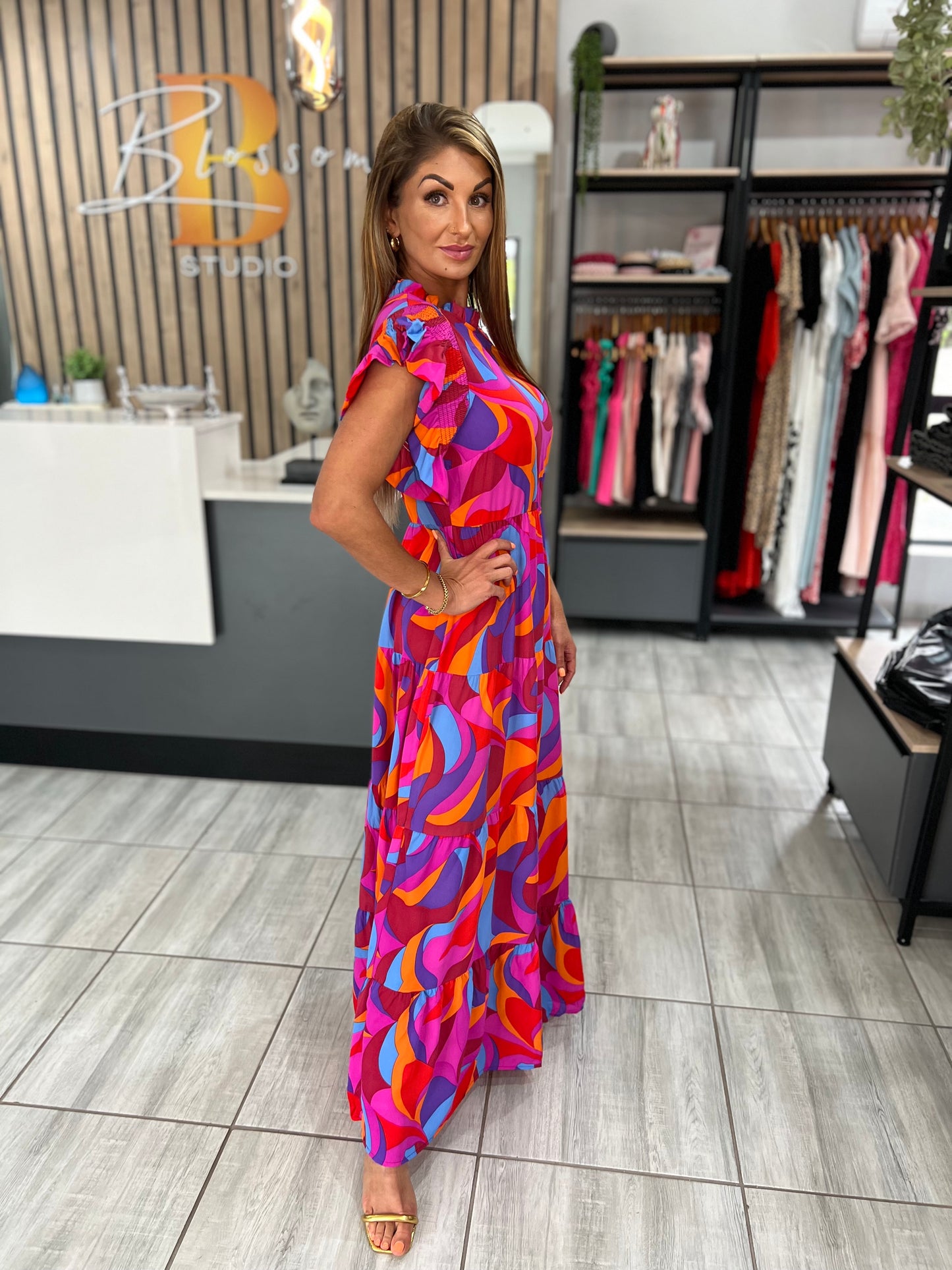 Vibrant Ruffle Tiered Long Dress