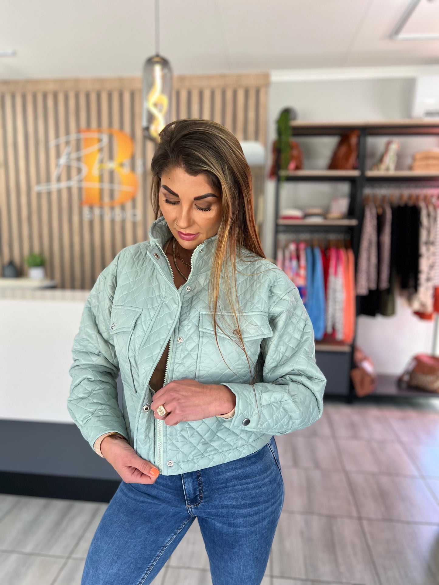 Aveloria Quilted Green Cropped Jacket