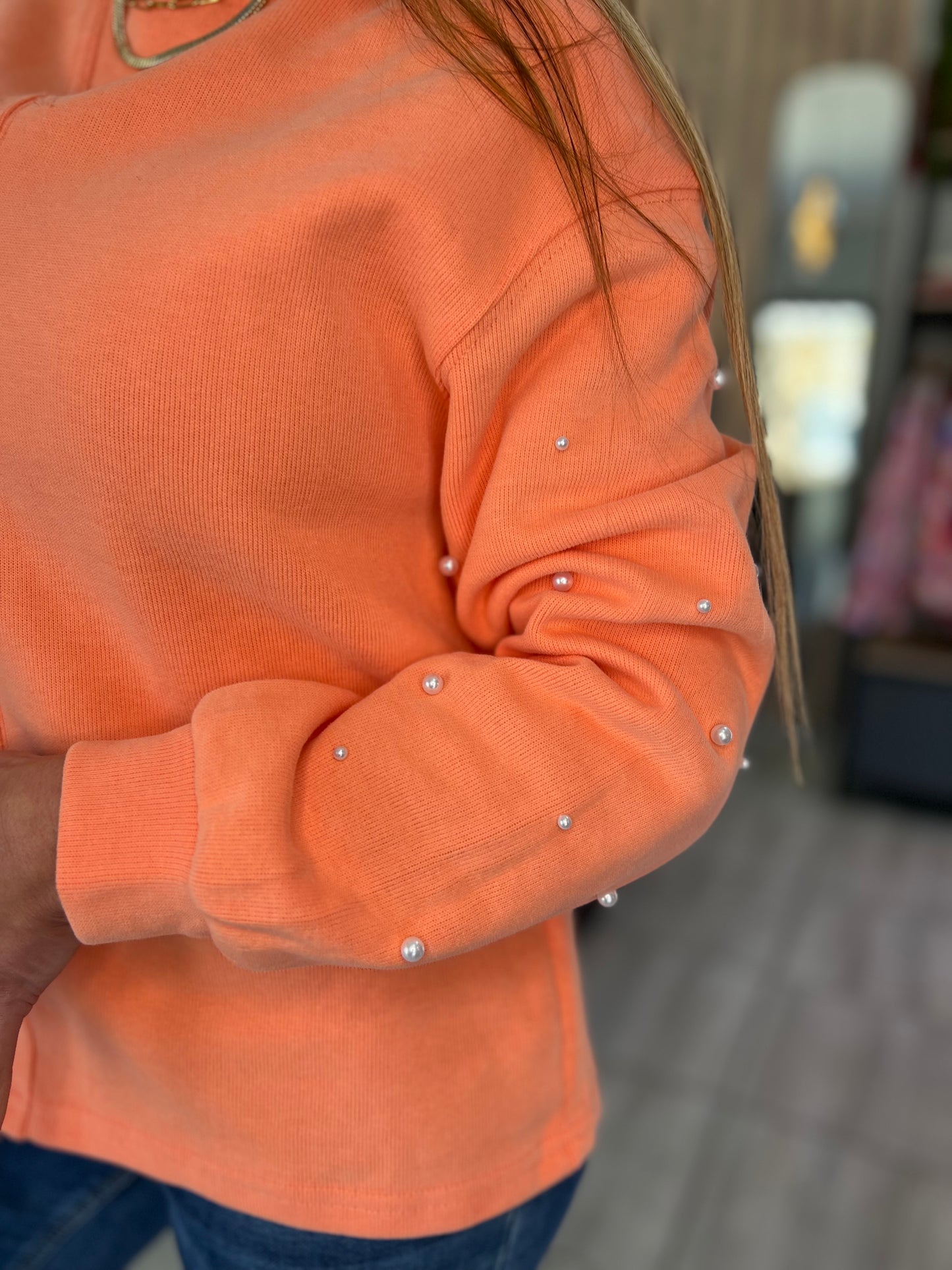 Jane Orange Pearled Sweatshirt