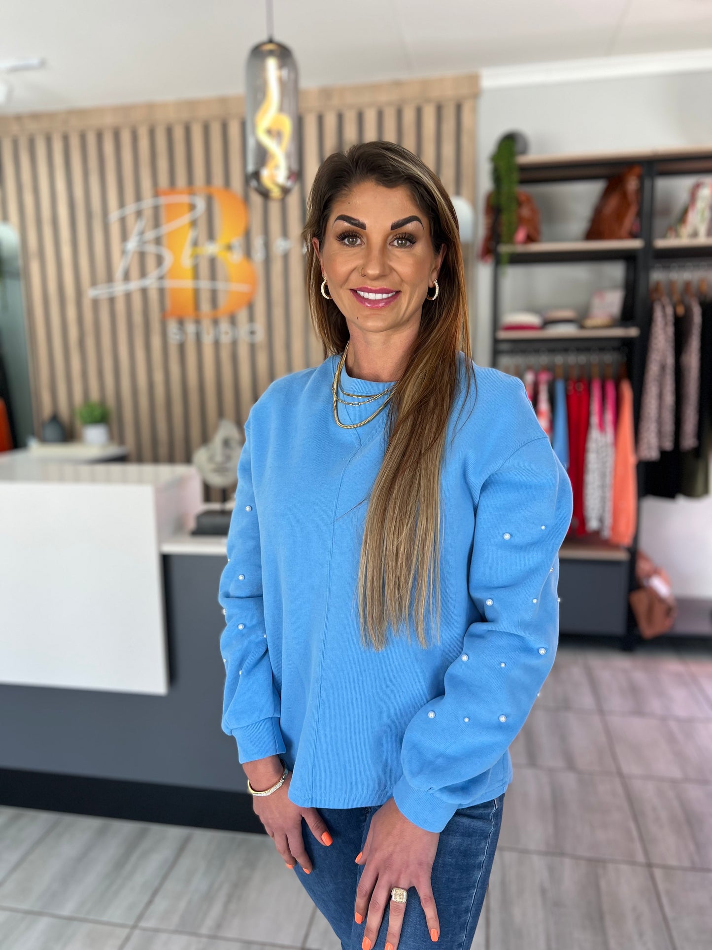 Jane Blue Pearled Sweatshirt