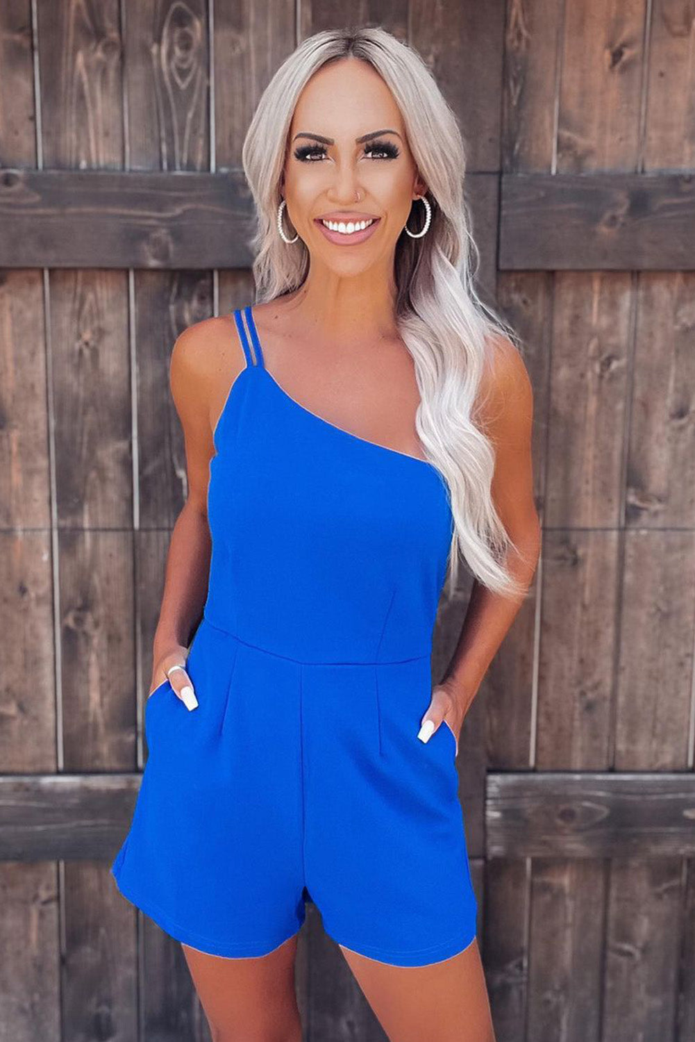 Midnight Blue One Shoulder Strap Romper