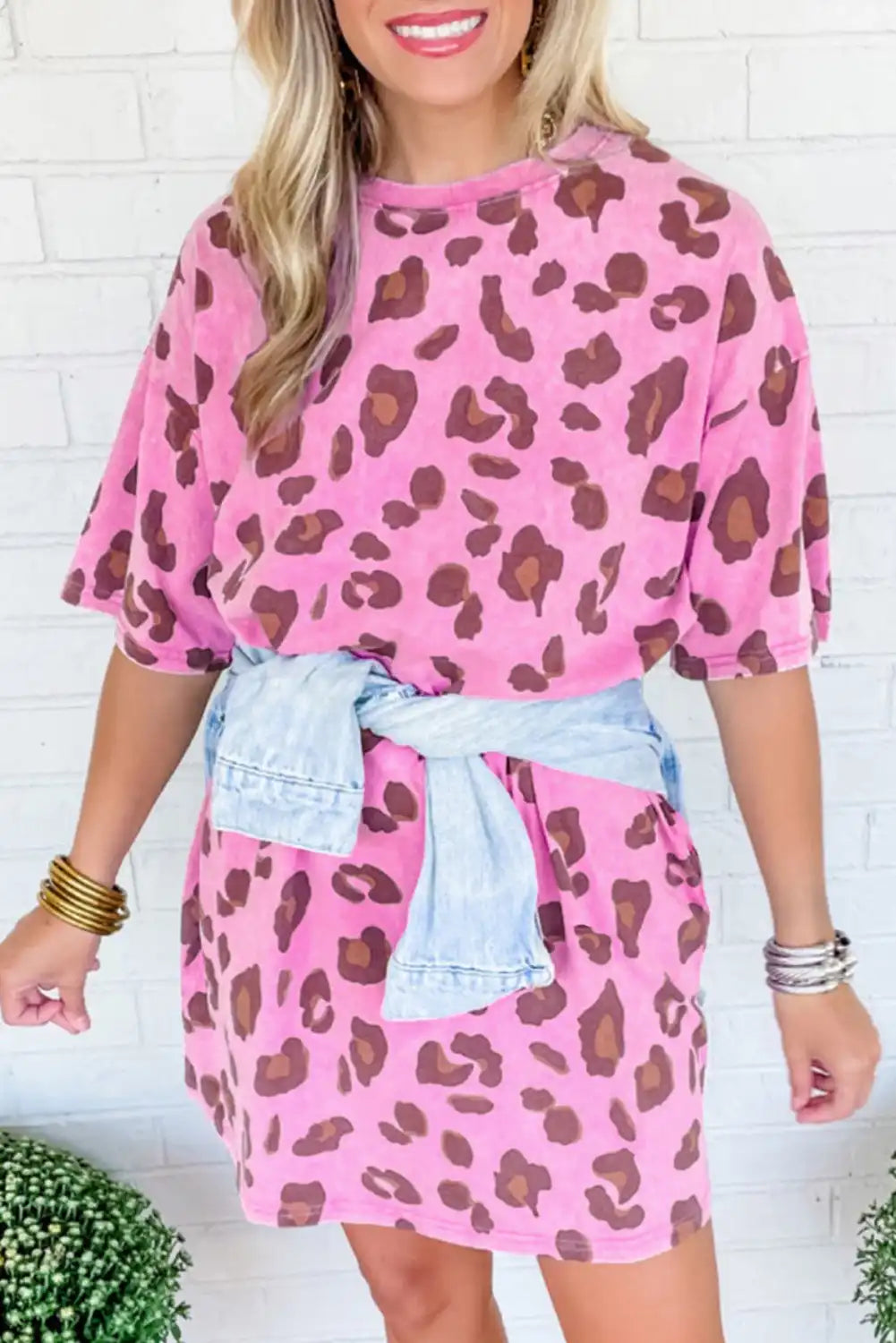 Pink Leopard Print Short Dress