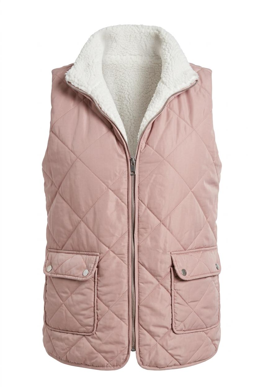 Snow Kiss Lined Quilted Pink Vest