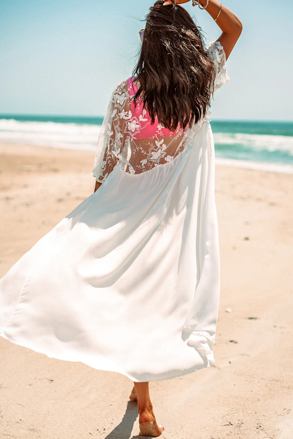 White Mesh Lace Beach Dress
