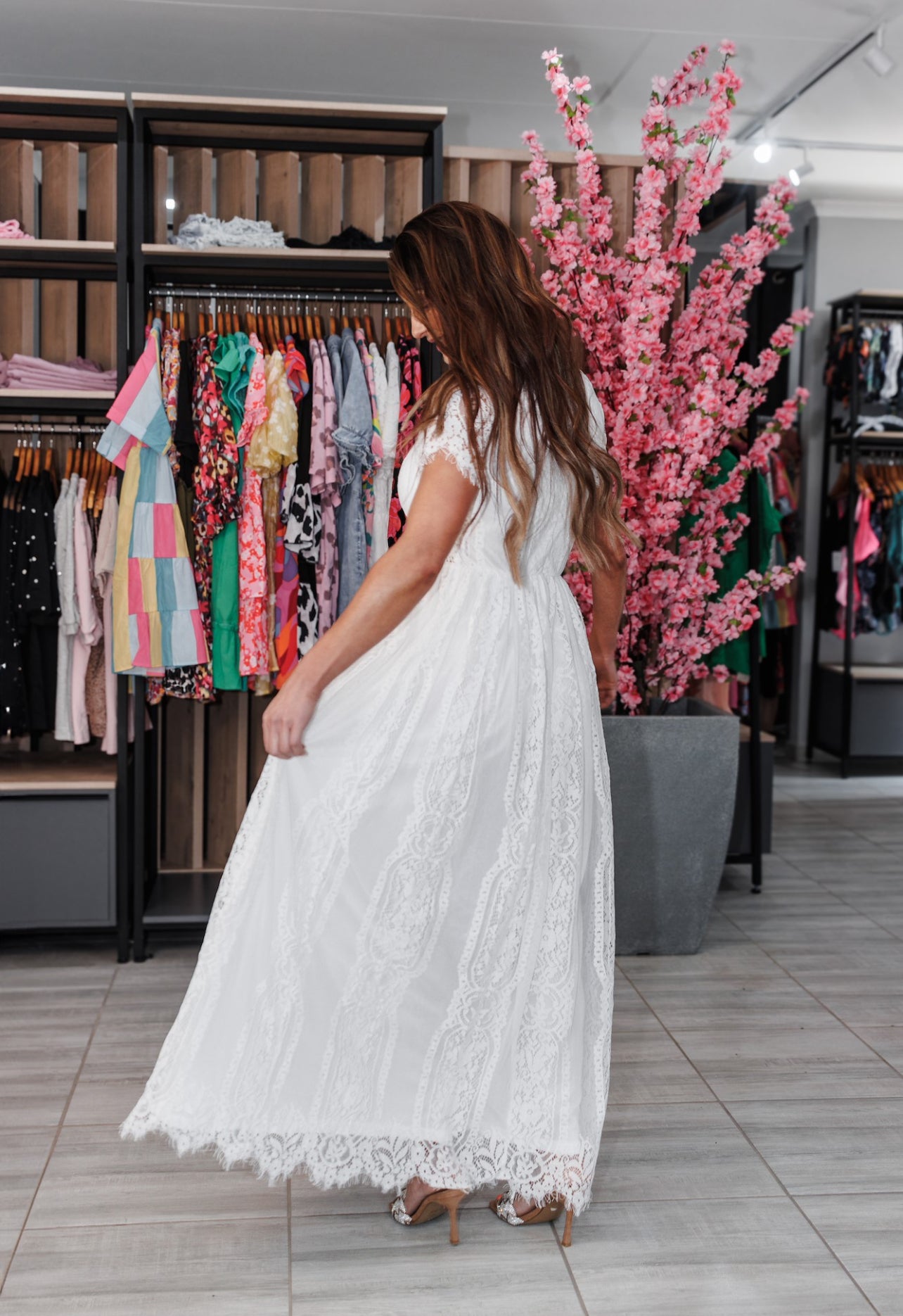 White Lace Dot Long Dress