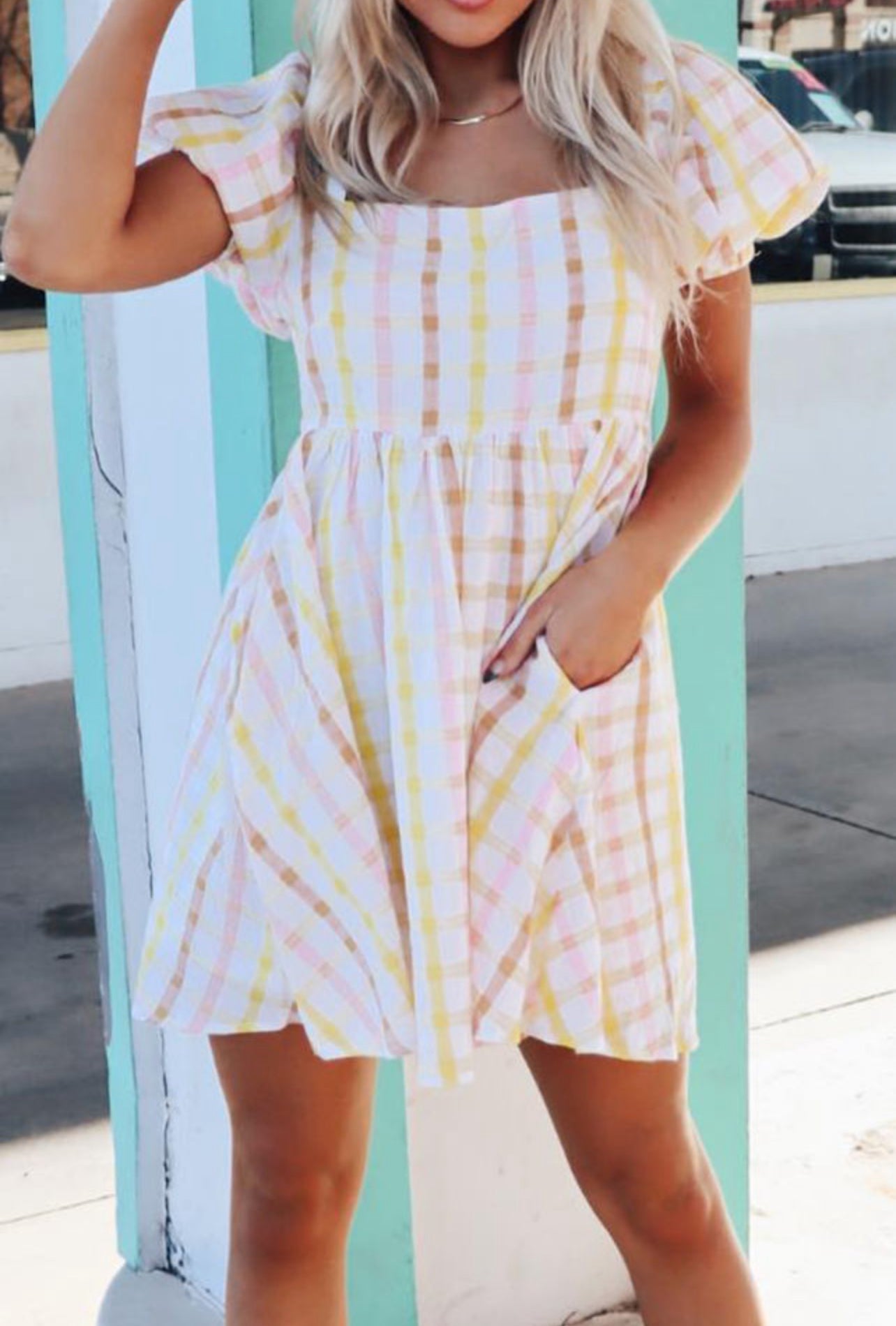 Umber Puff Sleeve Short Dress