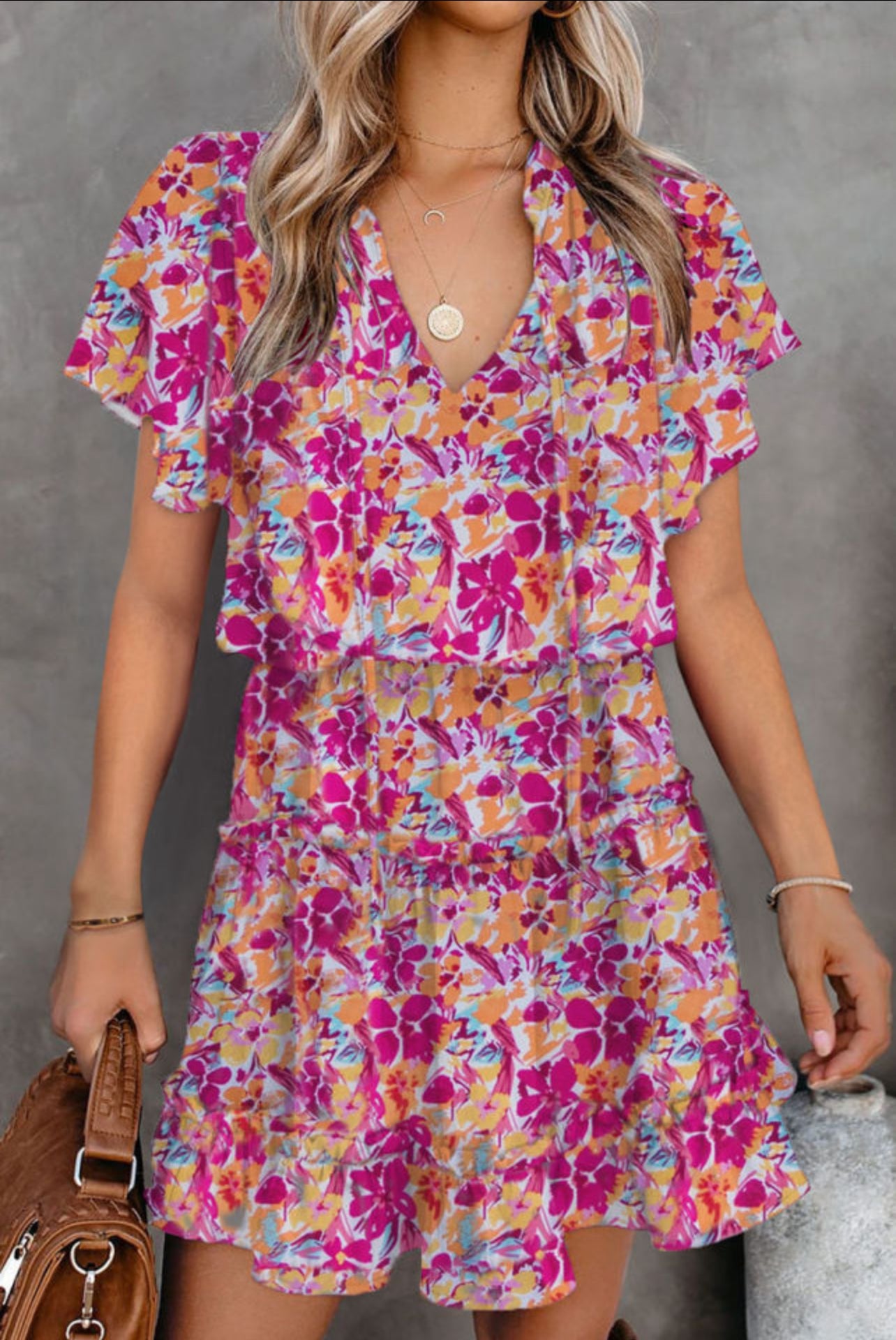 Coral Ruffle Short Dress