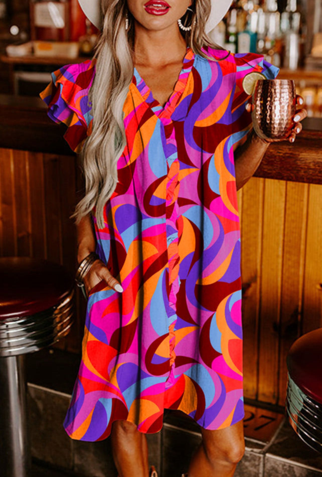 Vibrant Ruffle Tiered Short Dress