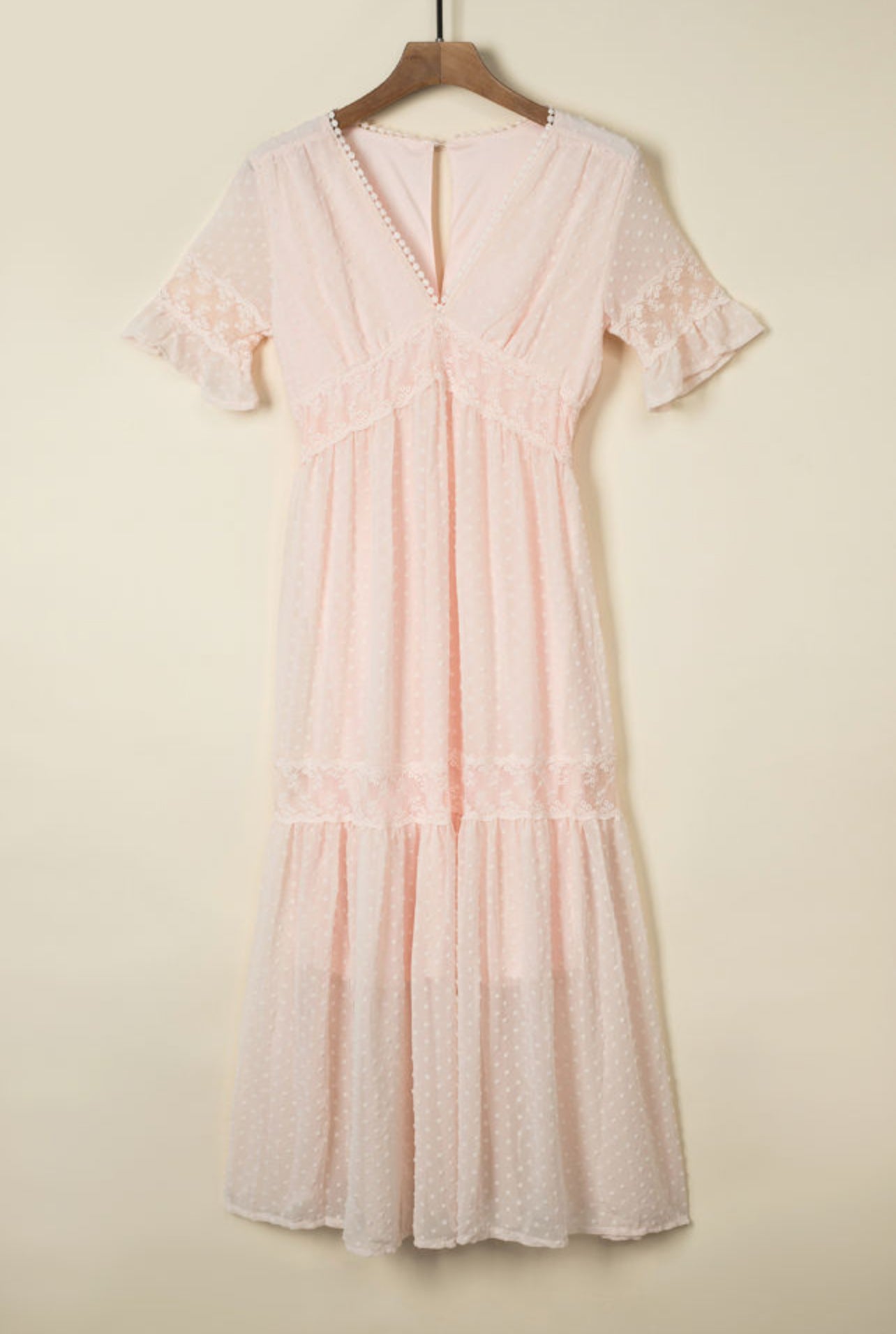 Peach Lace Dot Long Dress