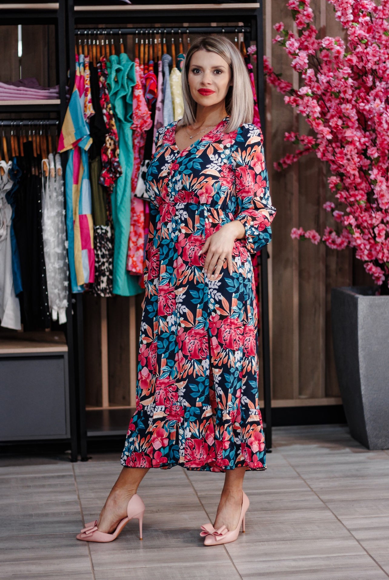 Blissful Elastic High Waist Midi Dress