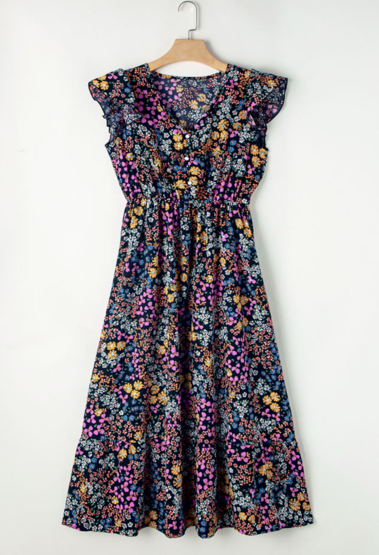 Decorative Ruffled Sleeve Midi Dress