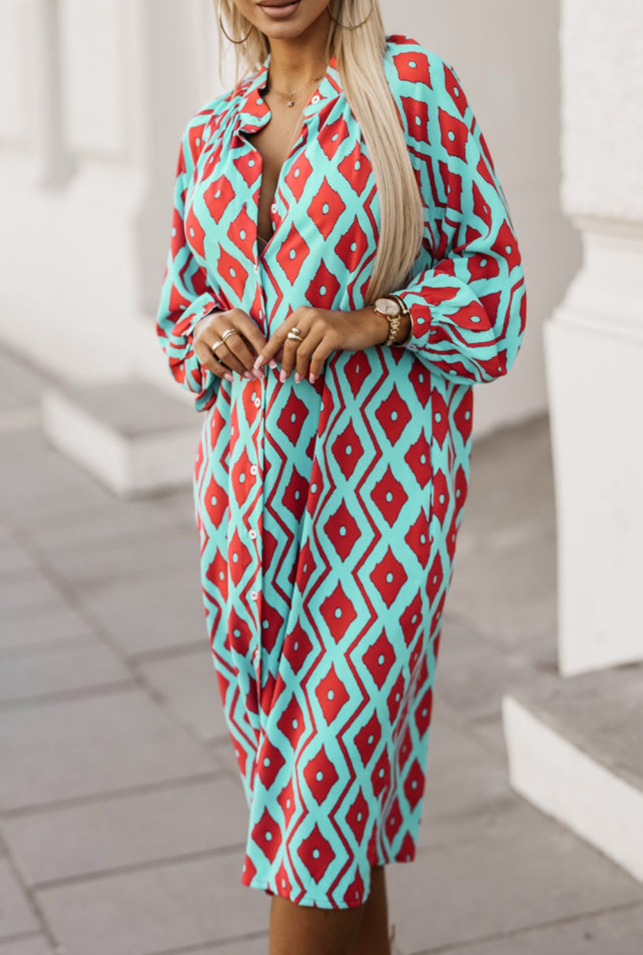 Galaxy Buttoned Shirt Midi Dress