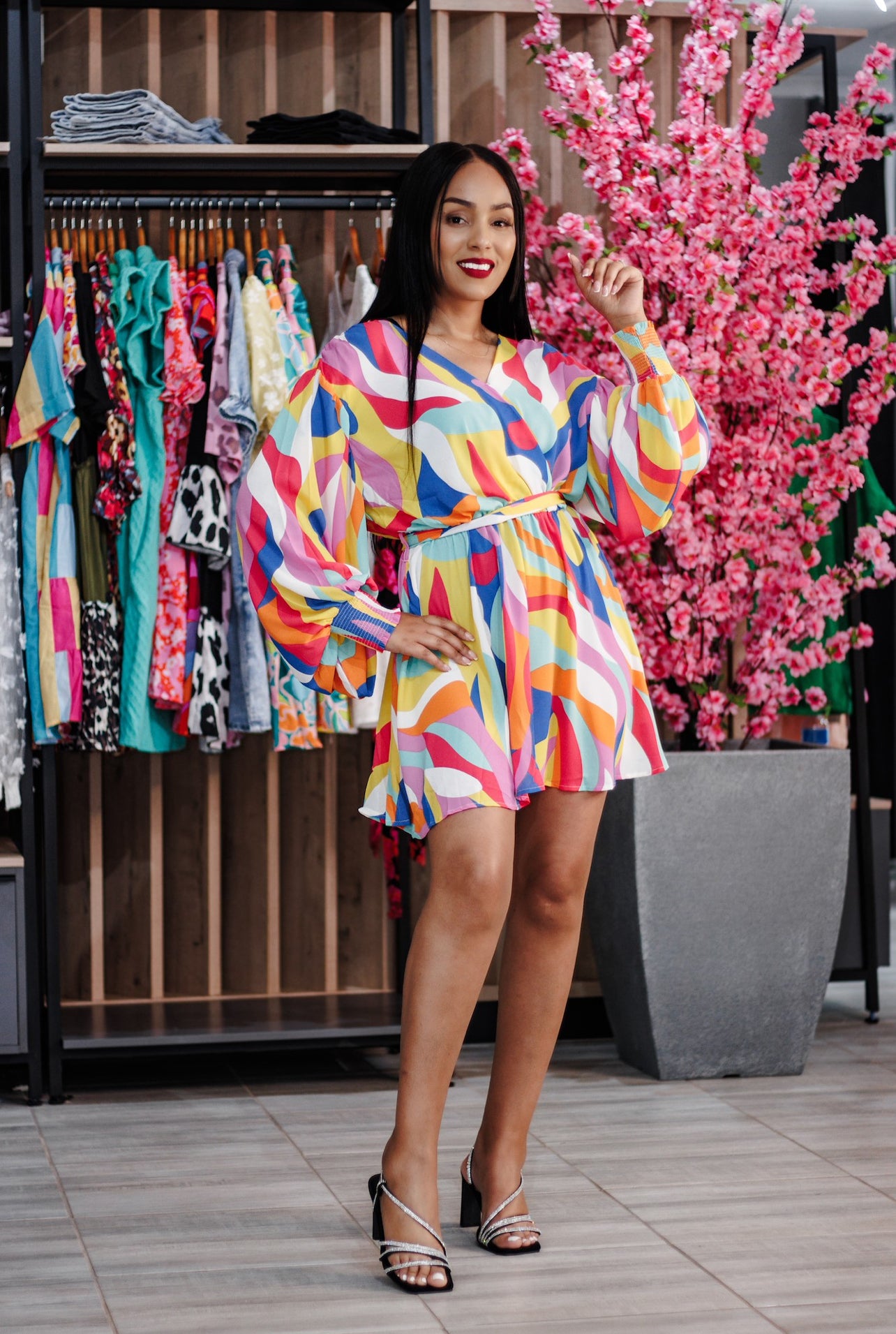 Rainbow Abstract Short Dress