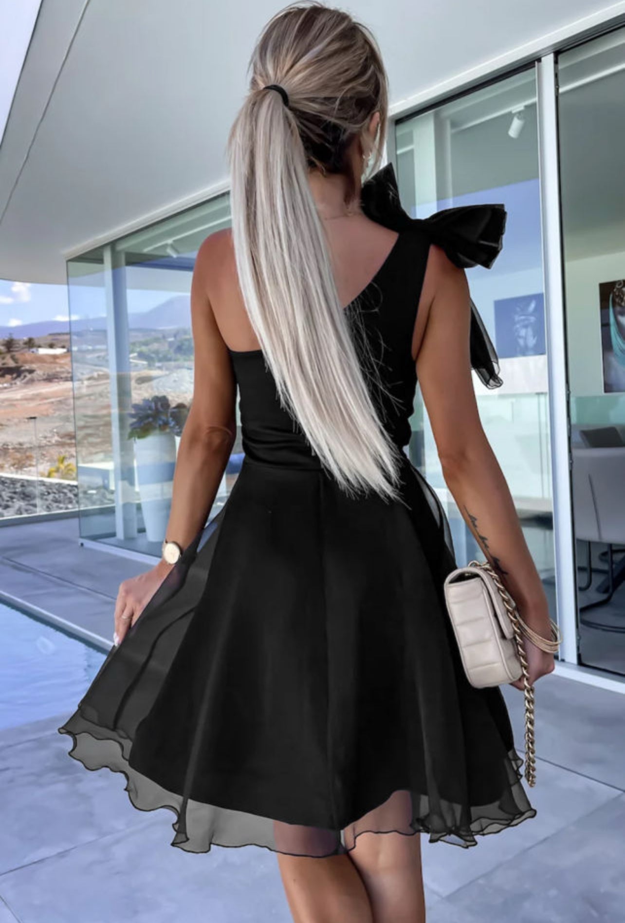 Derbin One Shoulder BowTie Short Dress
