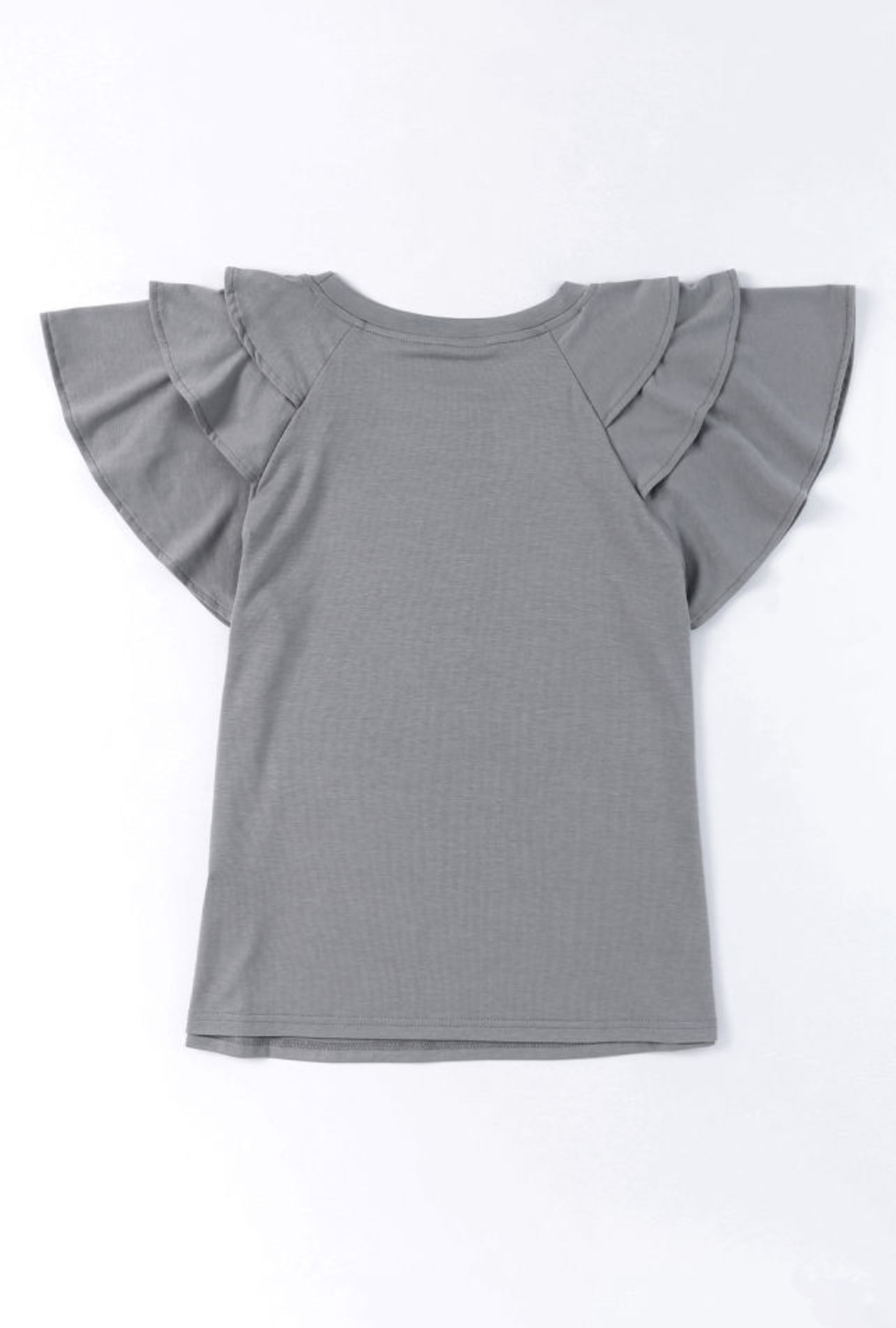 Grey Plain Ruffled Sleeve Tee