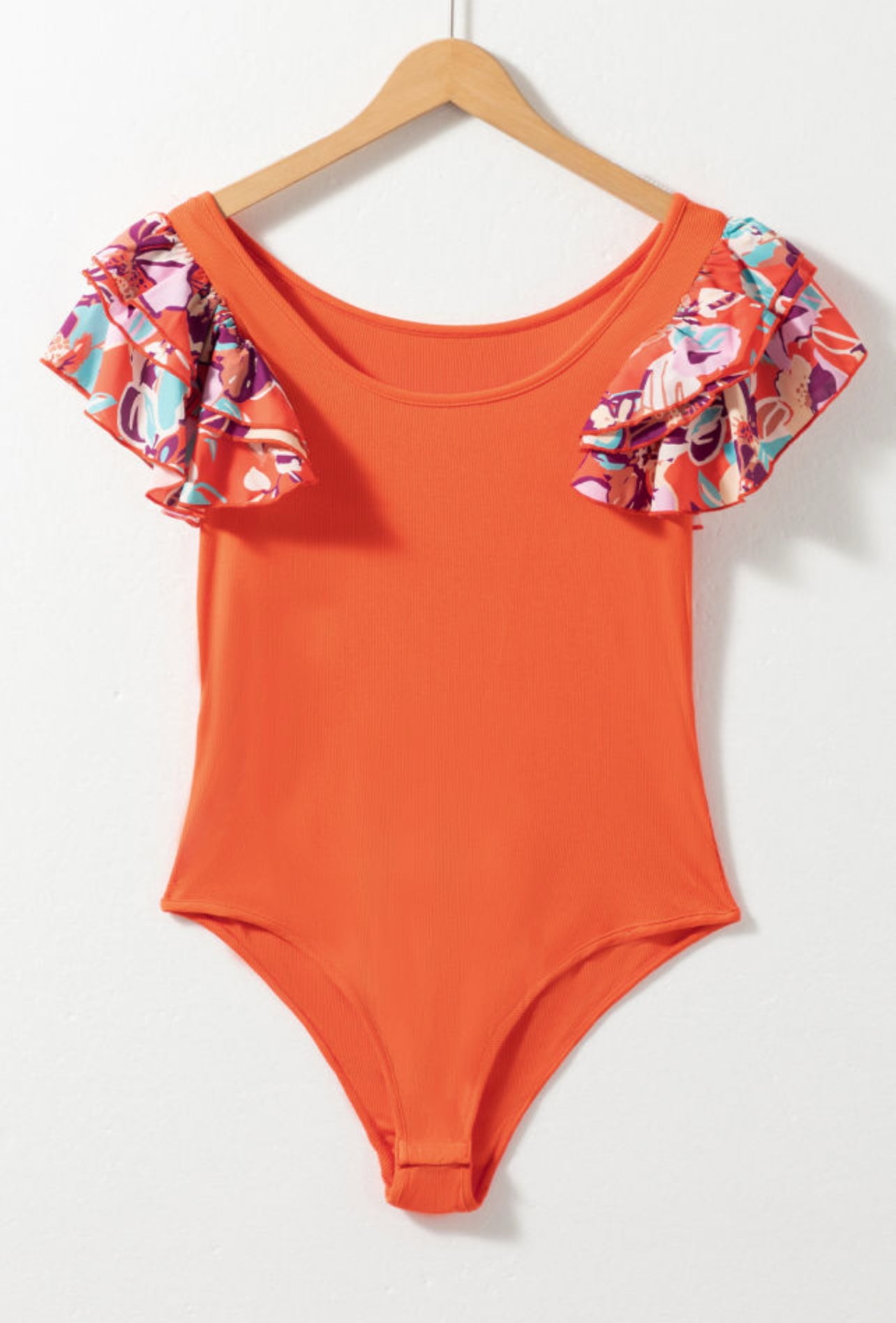 Orange Ruffle Sleeve Bodysuit