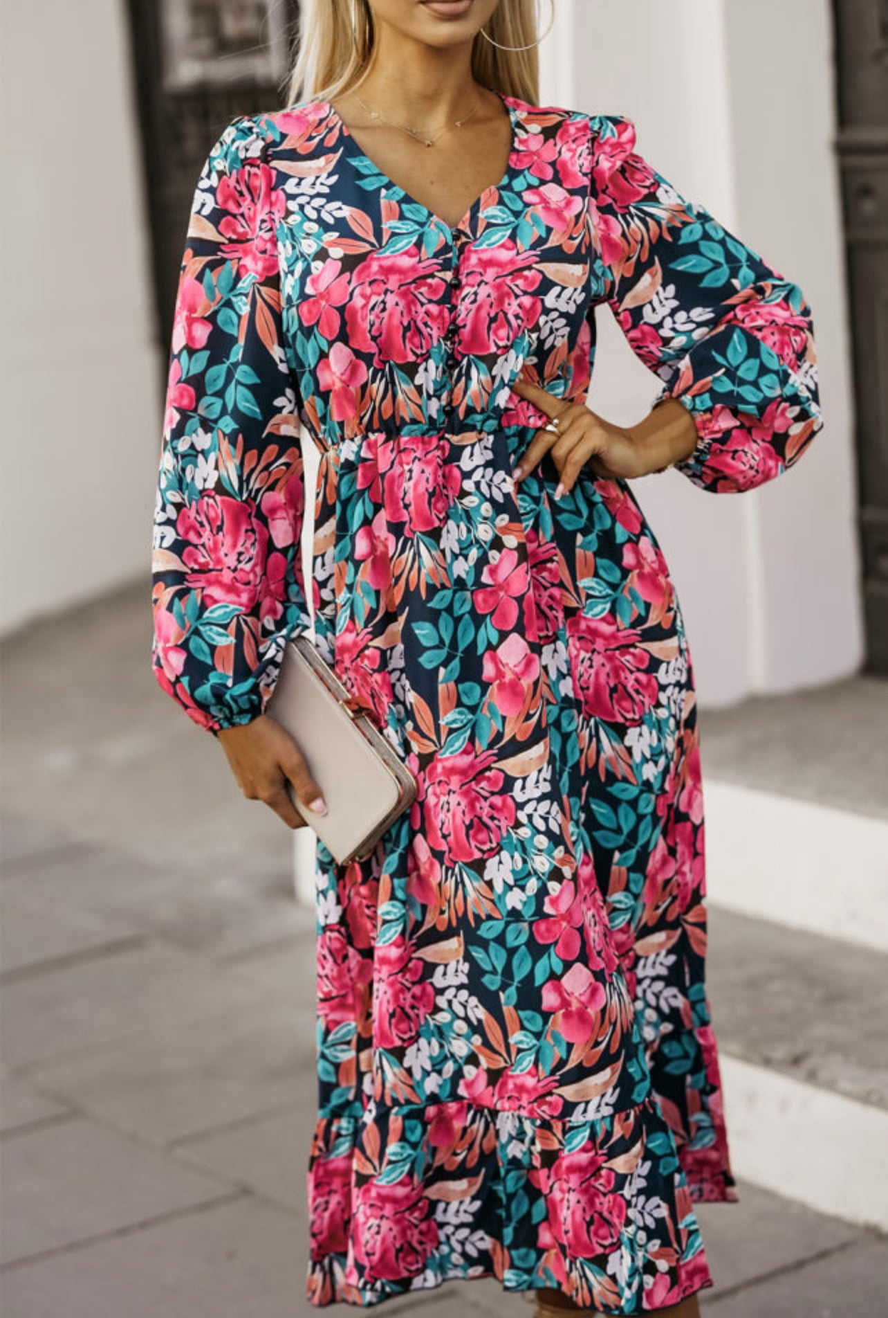 Blissful Elastic High Waist Midi Dress