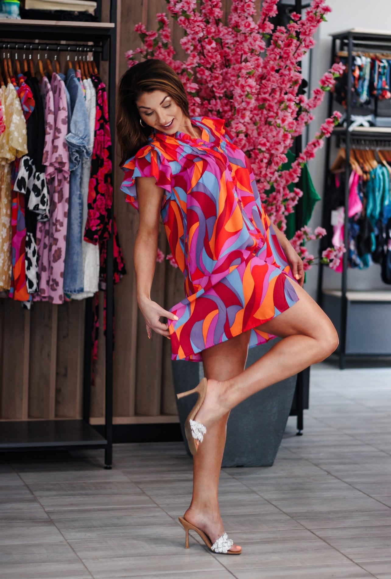 Vibrant Ruffle Tiered Short Dress