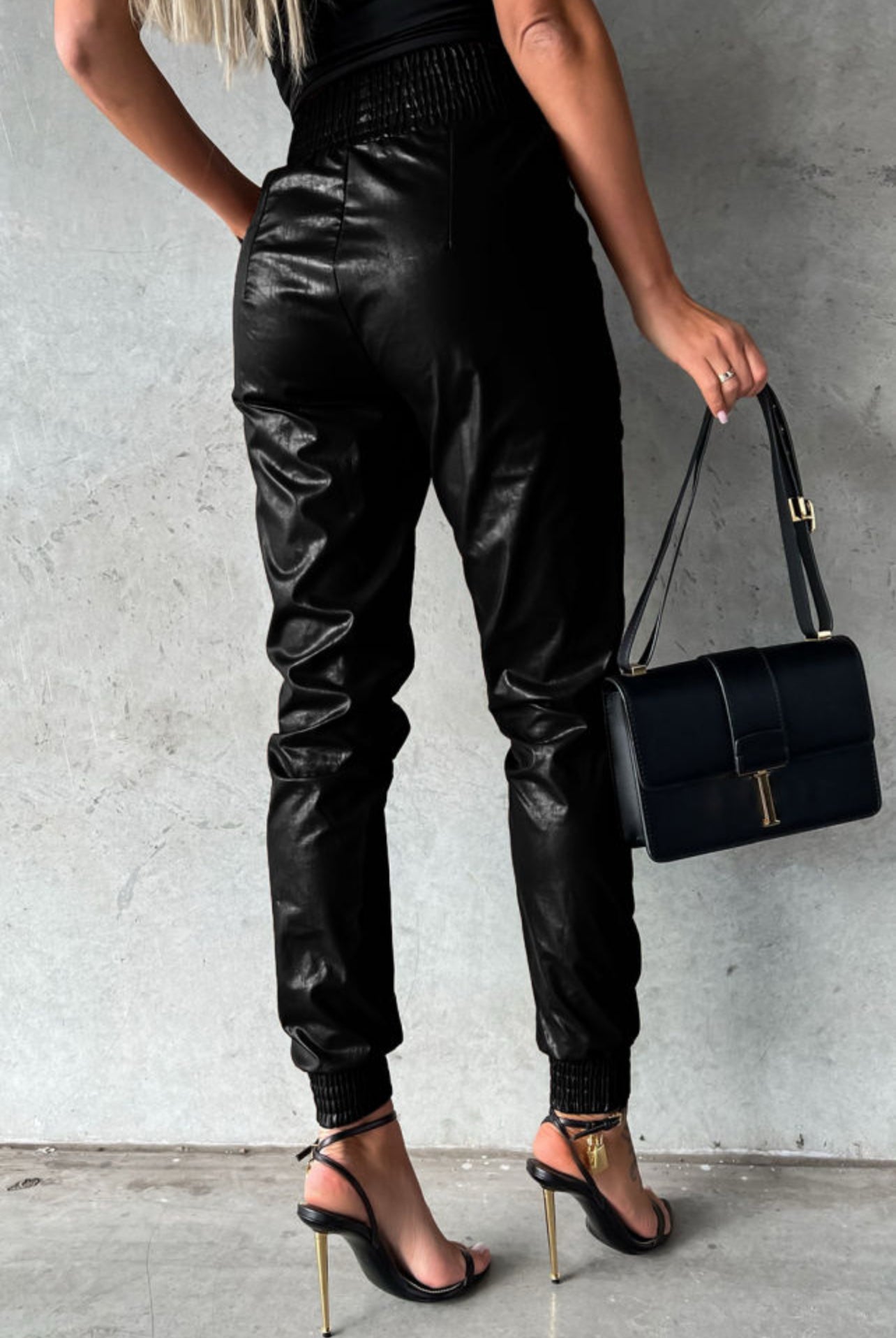 Black High Waist Leather Skinny Pants